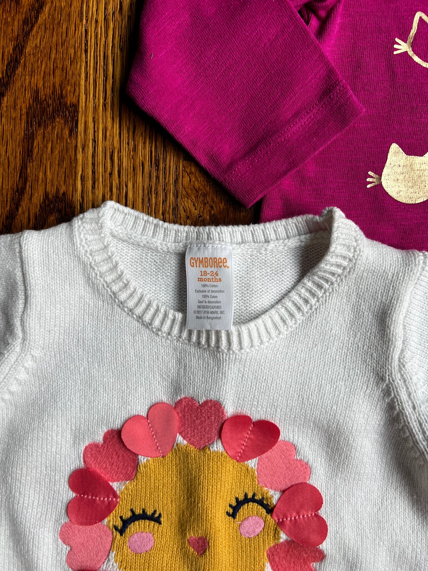 Seller #115 - Gymboree Baby Girl 18-24M / 2T Tops Bundle (Cream Sweater with Sun & Hearts, Pink Sweatshirt with Gold Cats), EUC