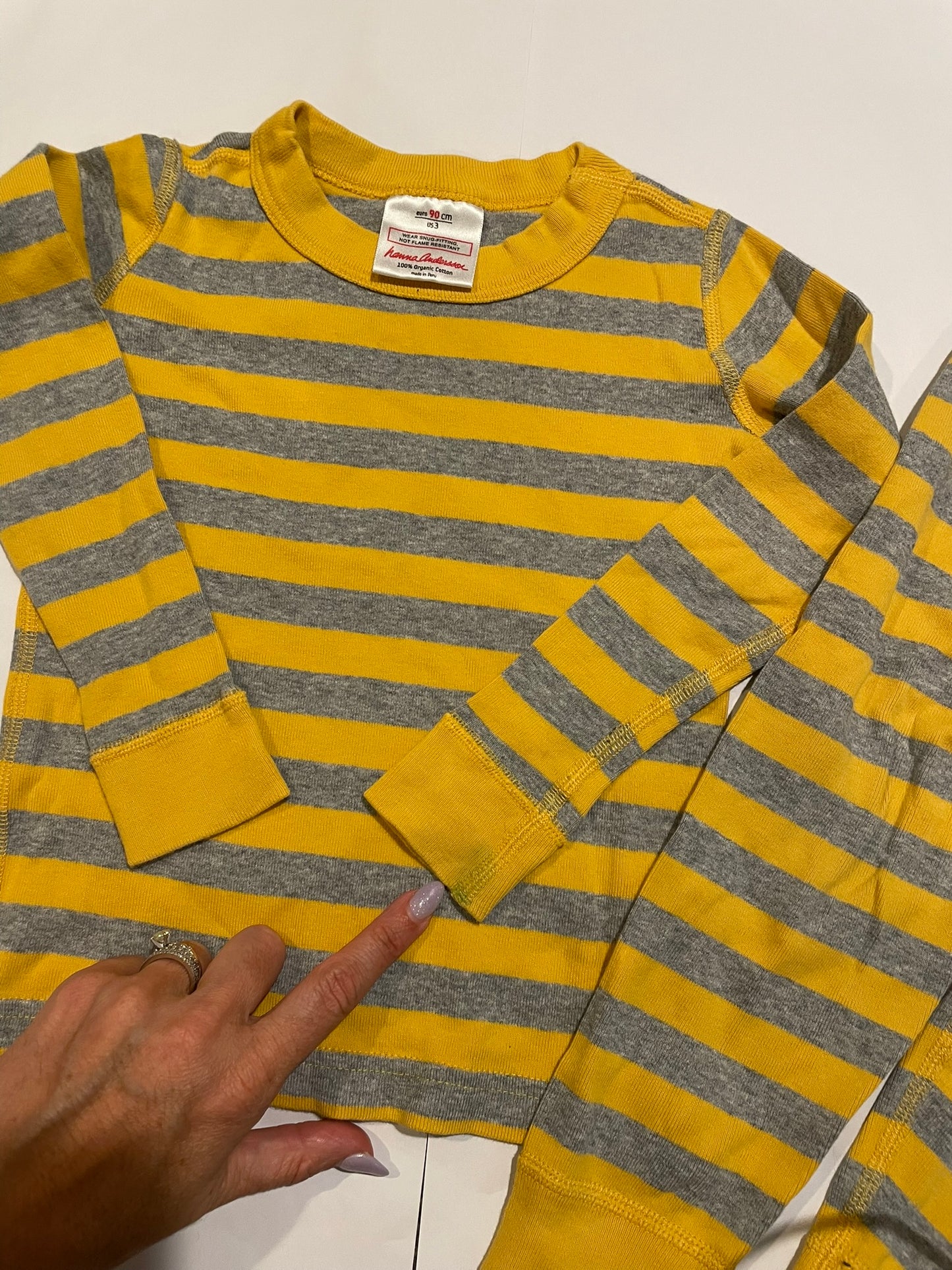#126 Hanna Andersson 90/3 Yellow/Gray Stripes Long John Jammies GUC