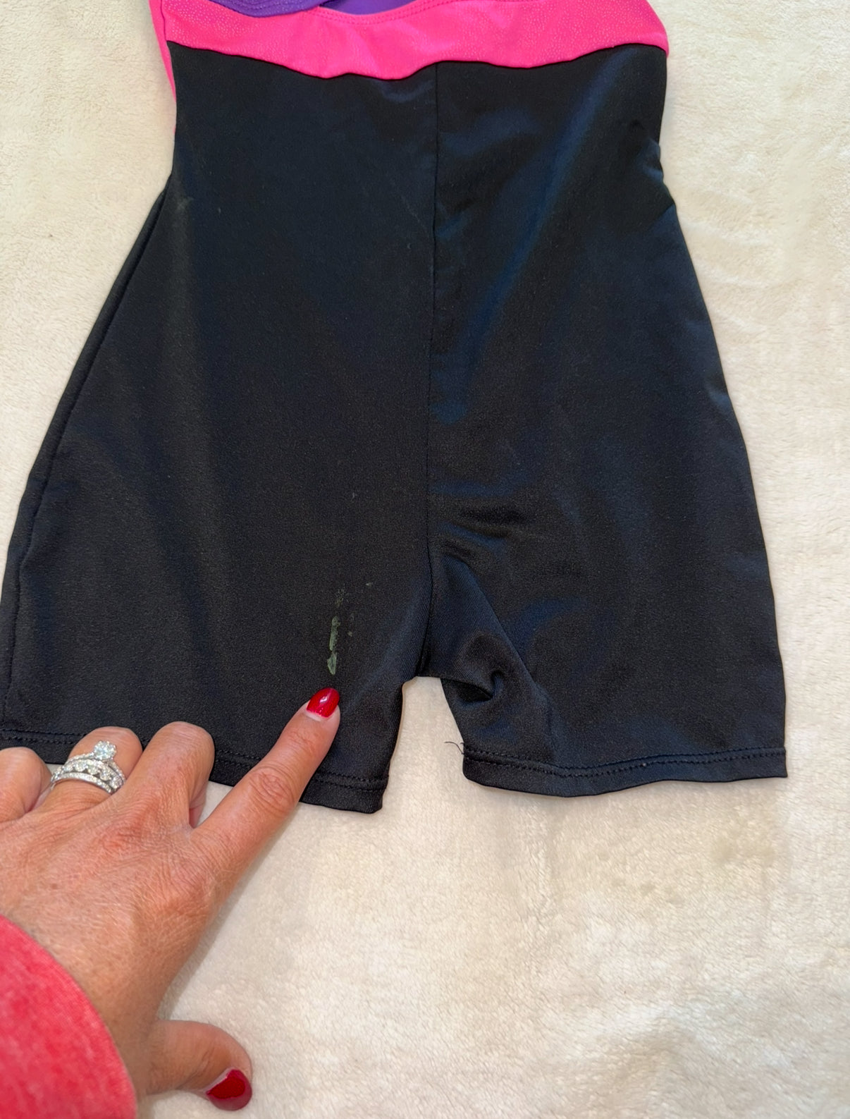 #46 Girls 6/6x freestyle leotard tumble or dance guc with small paint spot on back