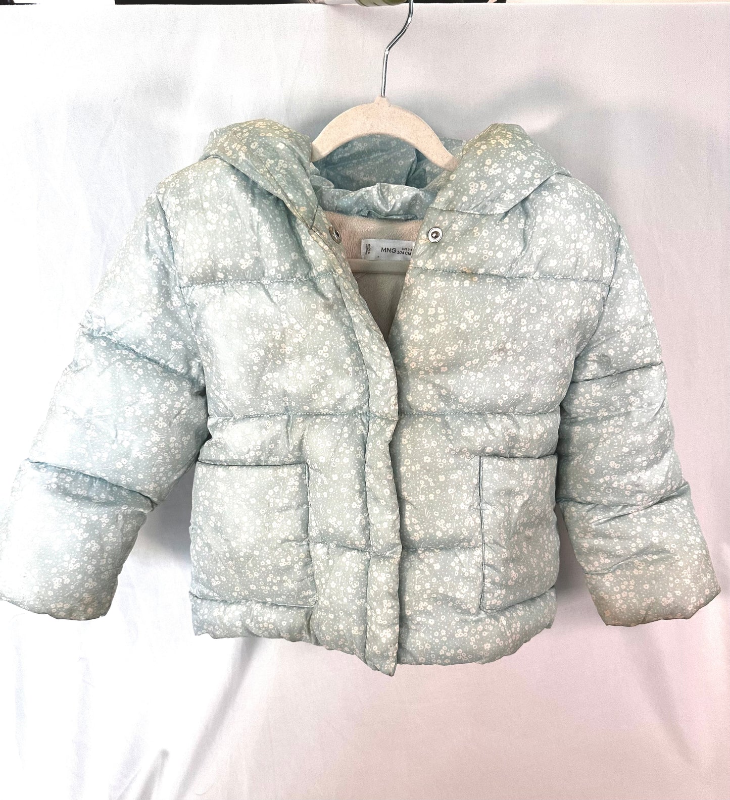 #30 3/4 Mango Light Blue Floral Puffy Coat, GUC