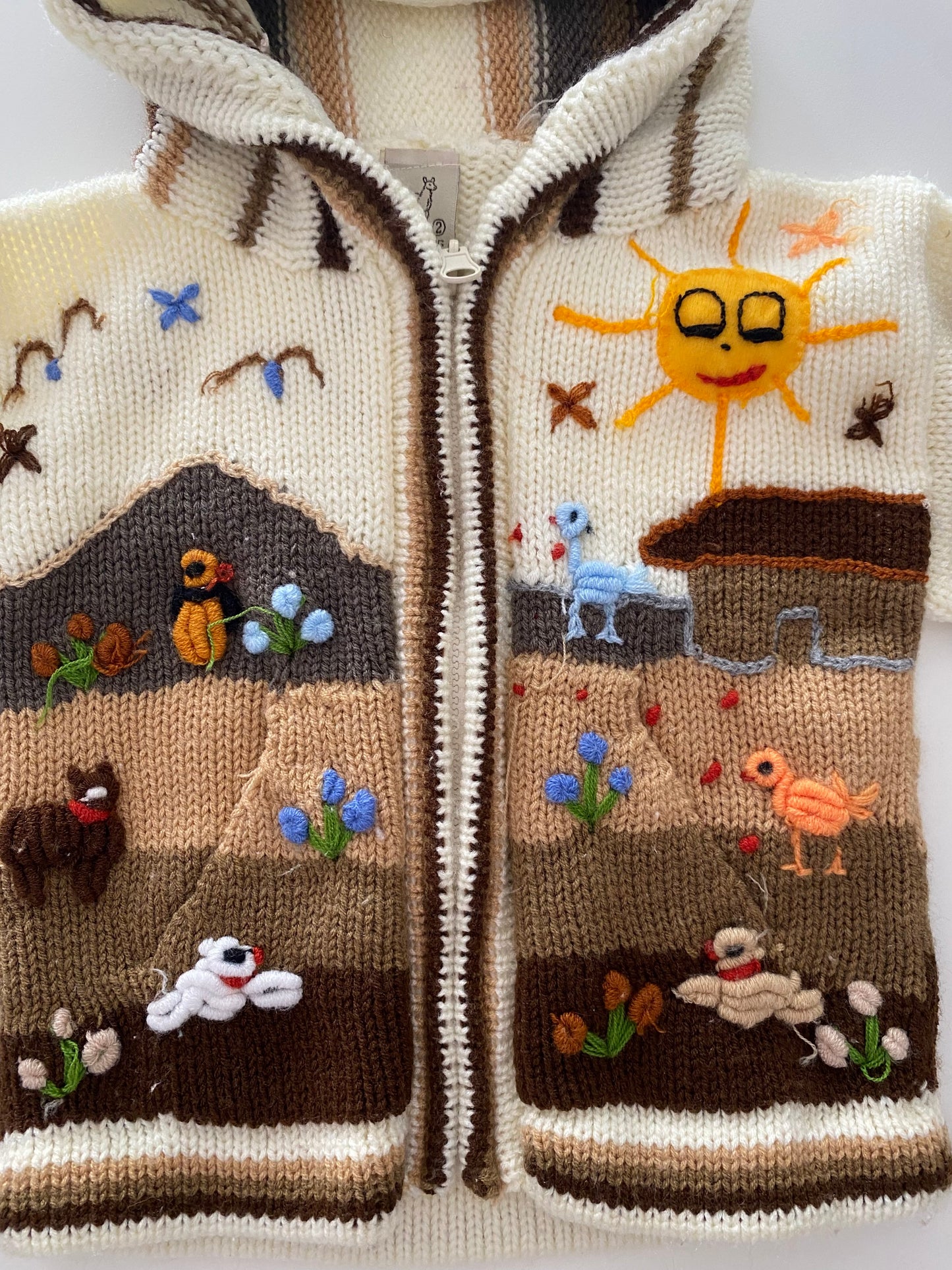 #117- Boys 2T, Lucy Iburg Brown Acrylic Knit Full Zip Cardigan, GUC