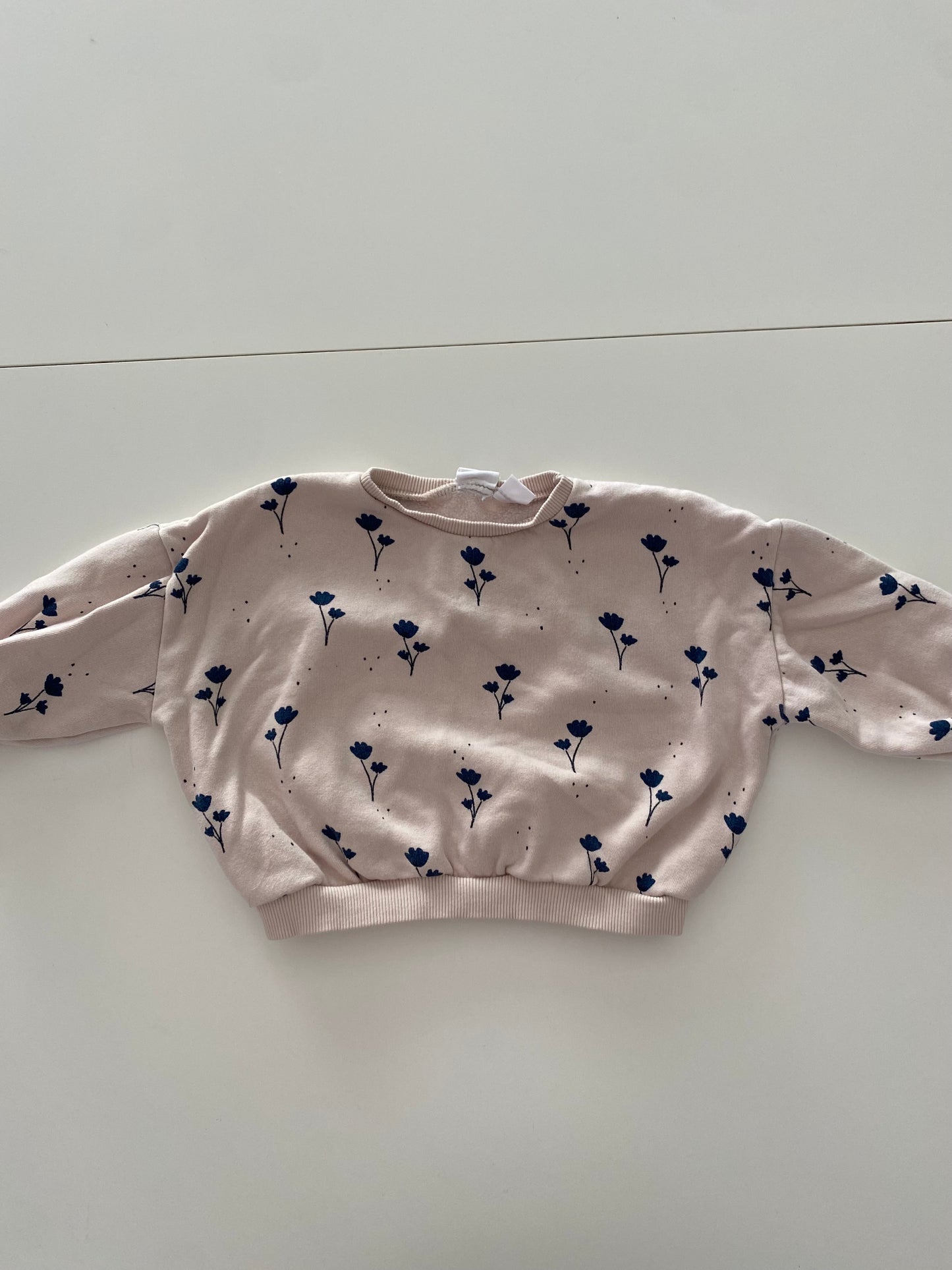#117-Girls 3T, Zara Tan and Navy Floral Sweatshirt, VGUC