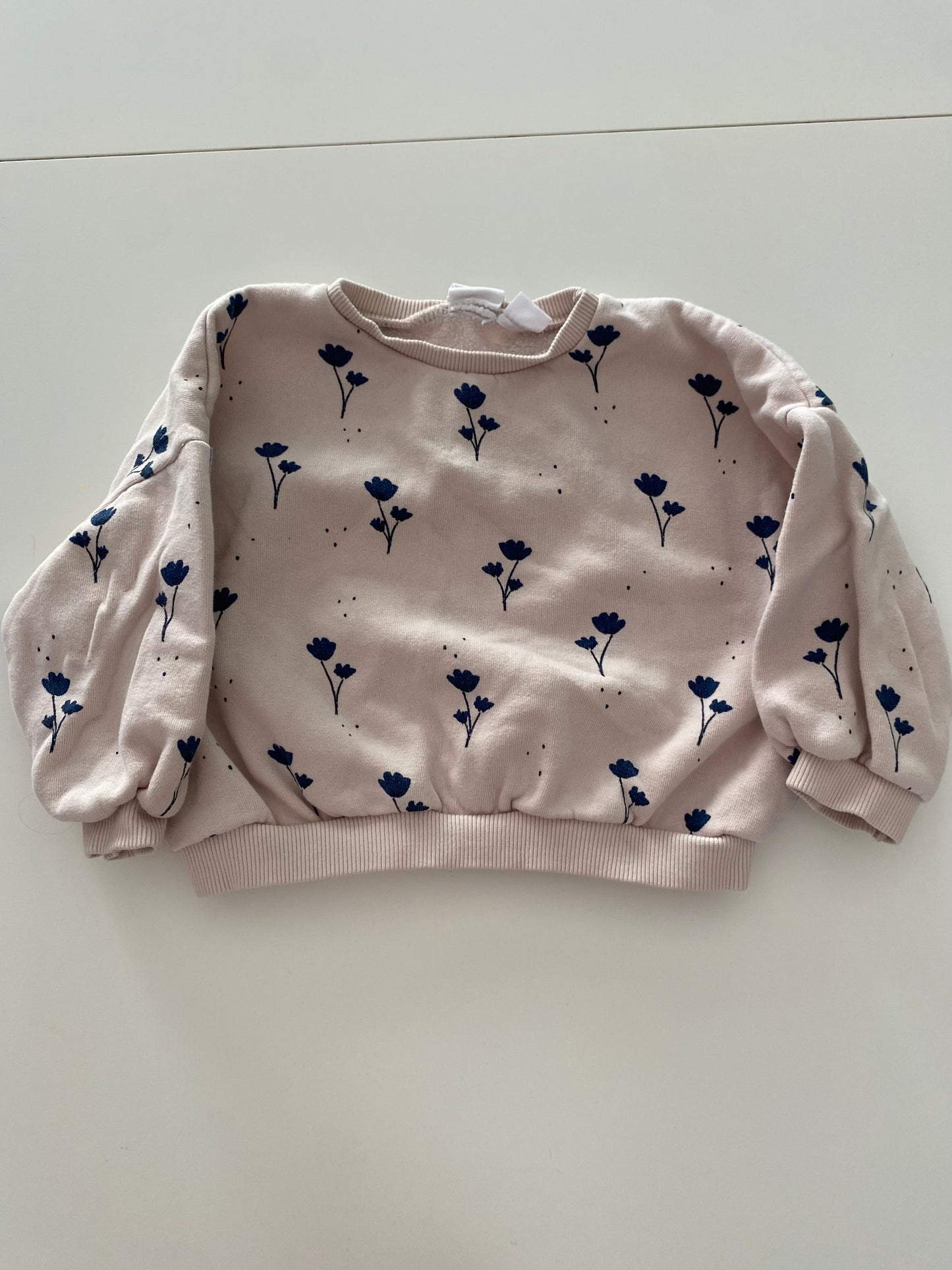#117-Girls 3T, Zara Tan and Navy Floral Sweatshirt, VGUC