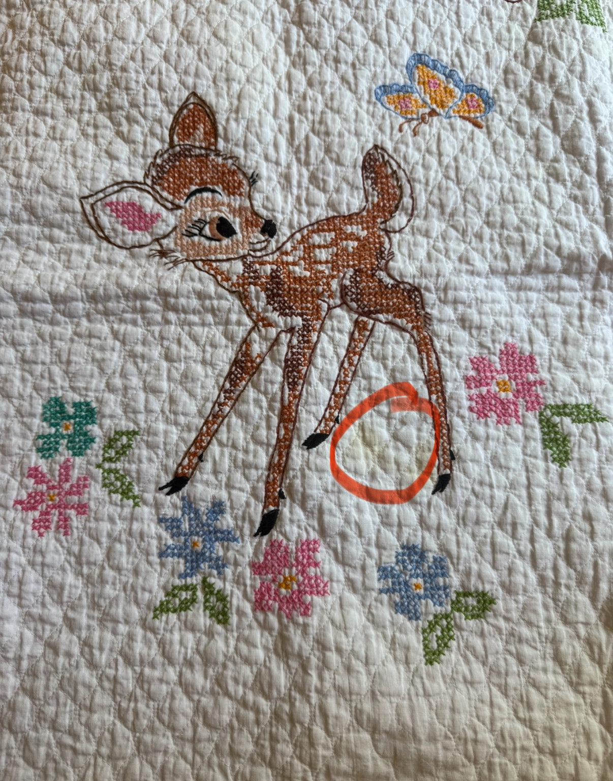 #51 REDUCED Vintage Disney Needlepoint Bambi and Friends Nursery Quilt