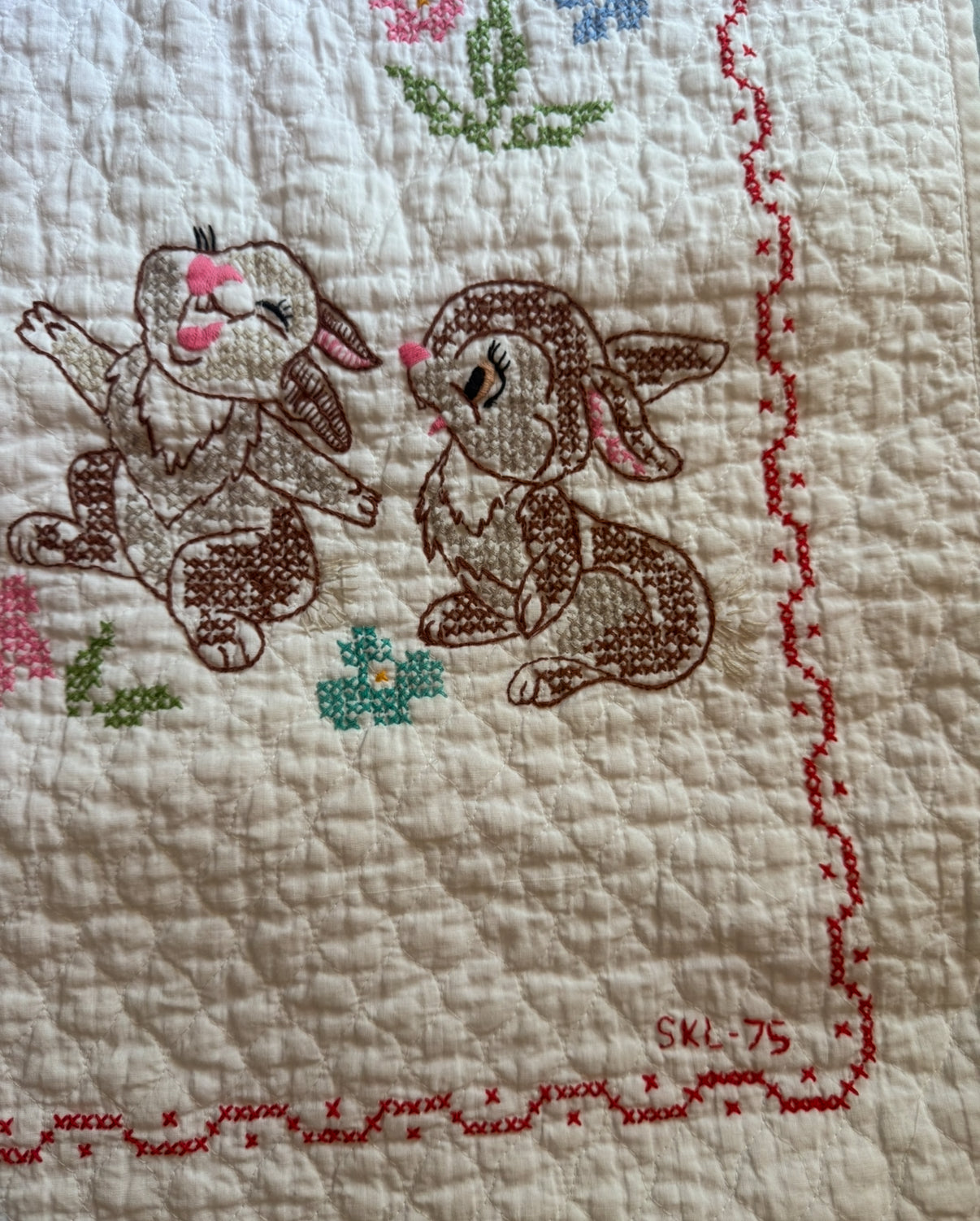 #51 REDUCED Vintage Disney Needlepoint Bambi and Friends Nursery Quilt