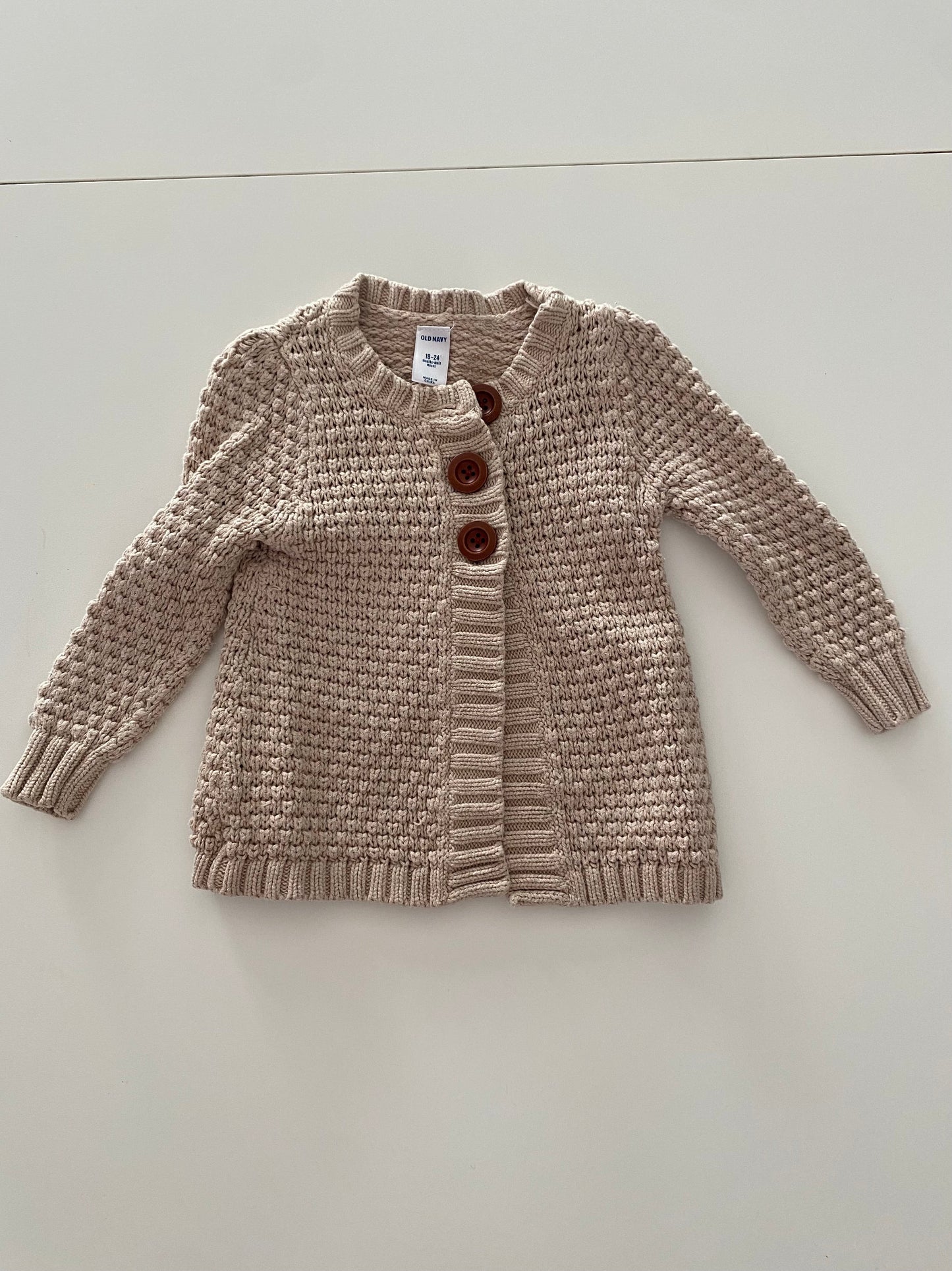 #117-Girls 24M, Old Navy Tan knit cardigan, VGUC,*reduced*