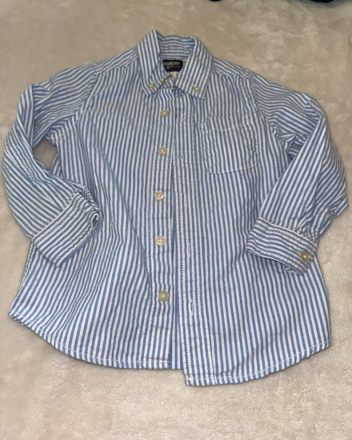 #46 Boys 4t osh kosh blue and white stripe button down euc