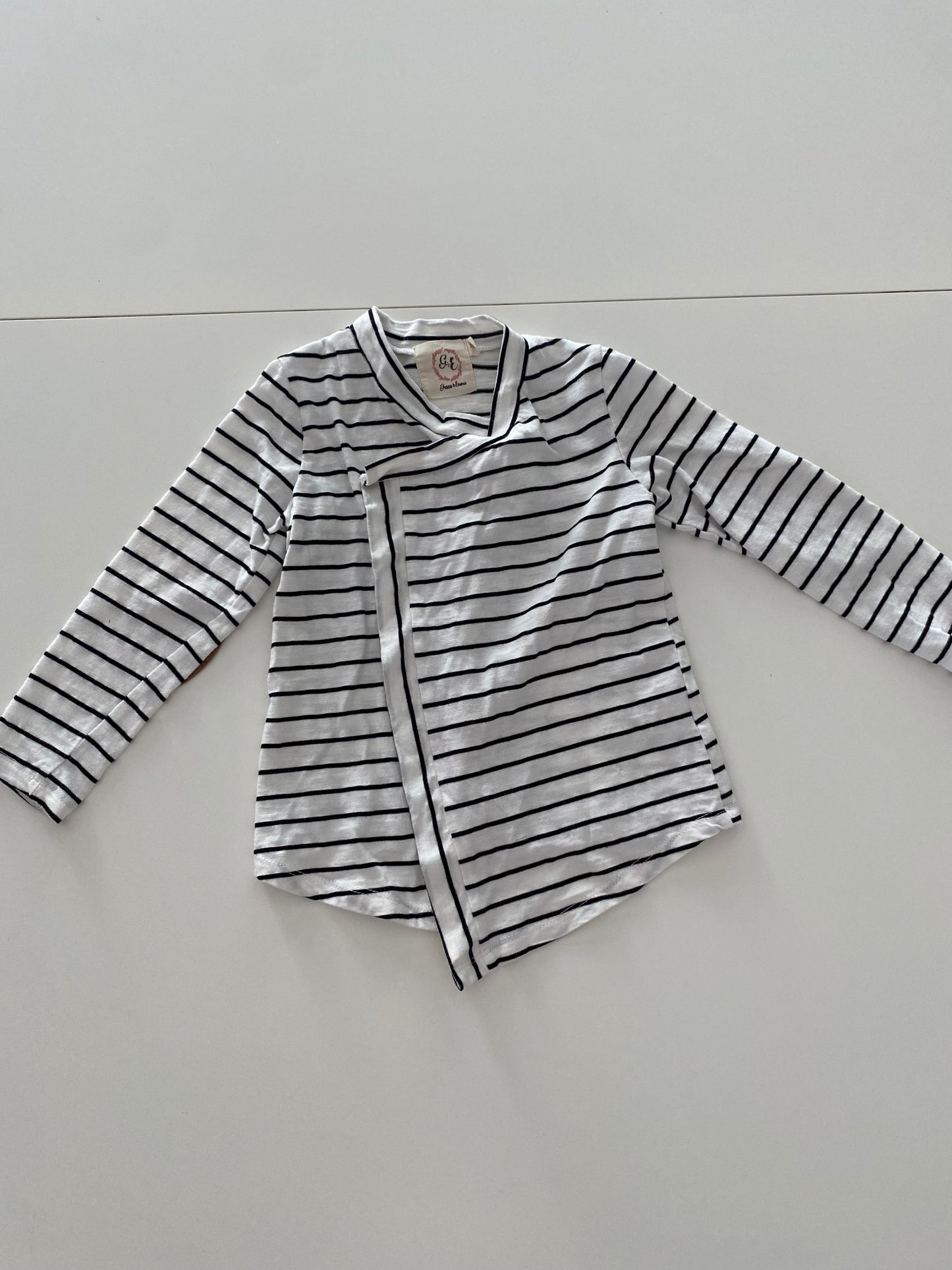 #117-Girls 3T, Grace & Emma White & Black striped cardigan, EUC,*reduced*