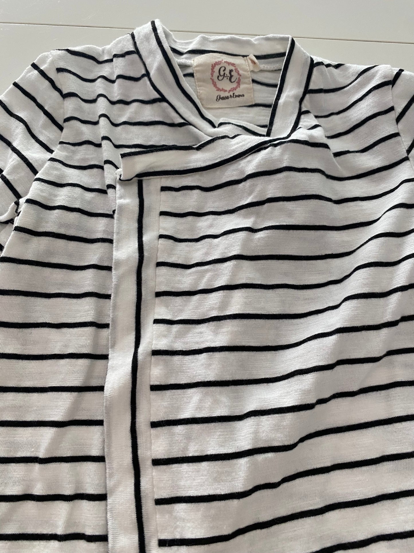#117-Girls 3T, Grace & Emma White & Black striped cardigan, EUC,*reduced*