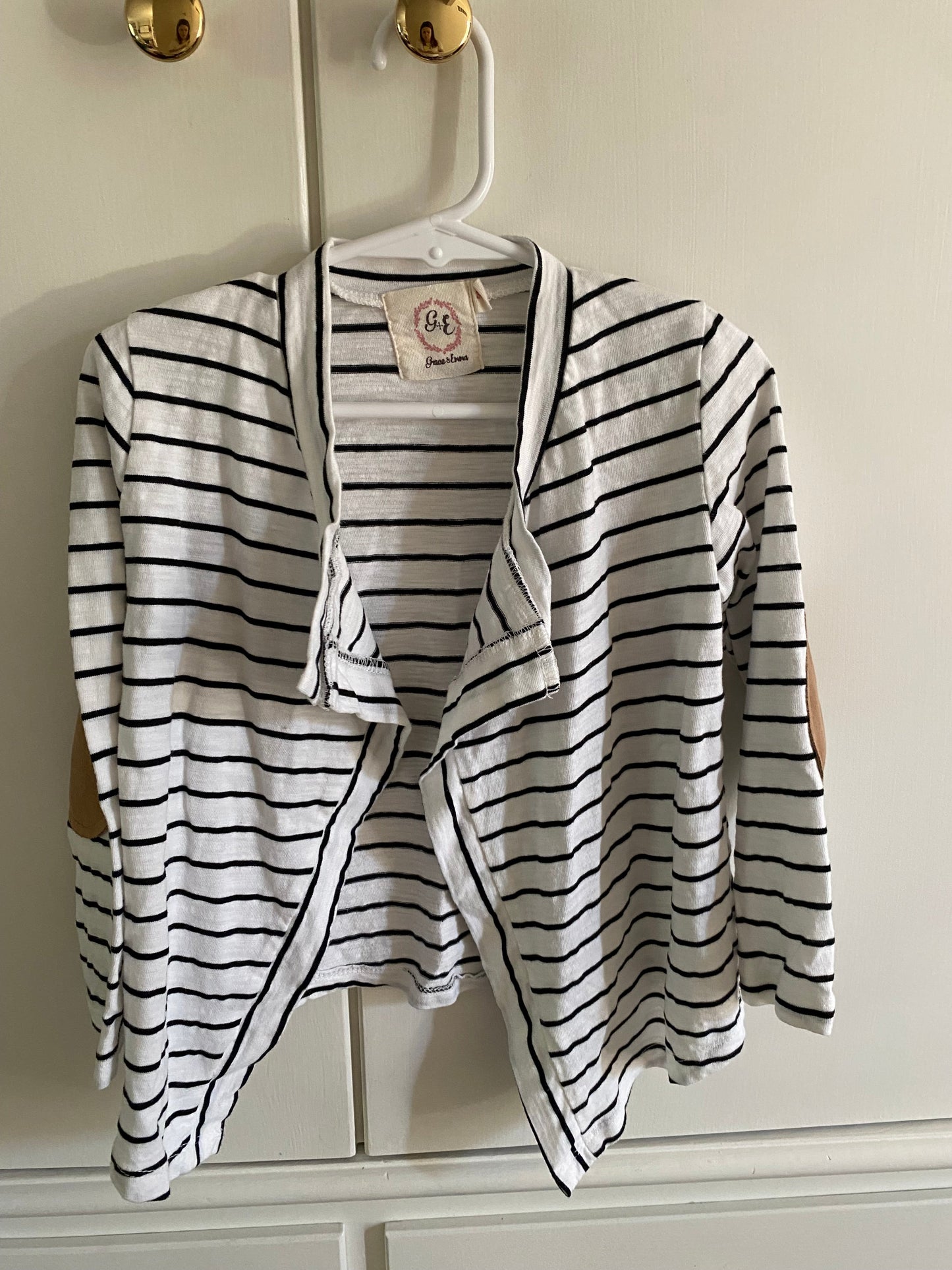 #117-Girls 3T, Grace & Emma White & Black striped cardigan, EUC,*reduced*