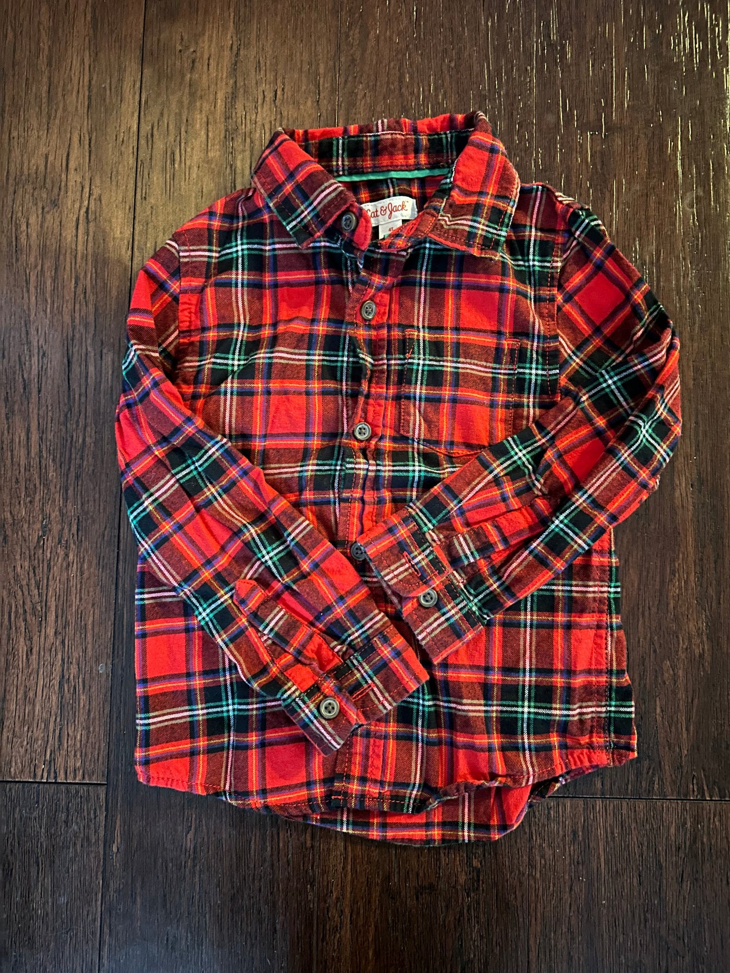 Seller 48, Cat & Jack Long Sleeve Plaid Flannel Shirt, Red, EUC, Boys 4t