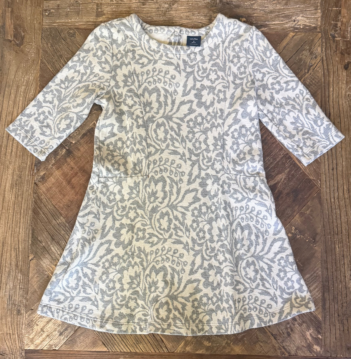 #75 Gap Girls Gray & Ivory Floral Dress, Size 4T