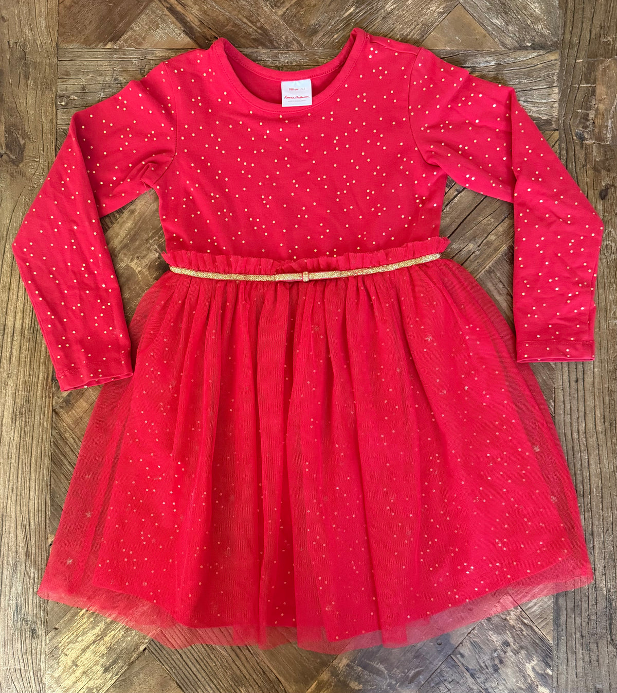 #75 Hanna Andersson Girls Red & Gold Dress, Size 4