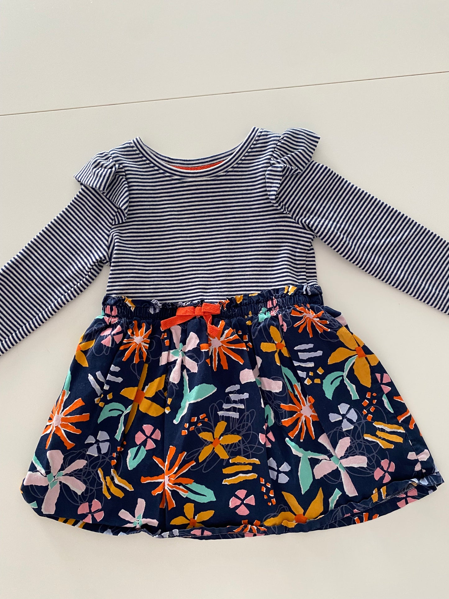 #117-Girls 3T, Cat & Jack Navy & White stripe floral dress, GUC,*reduced*