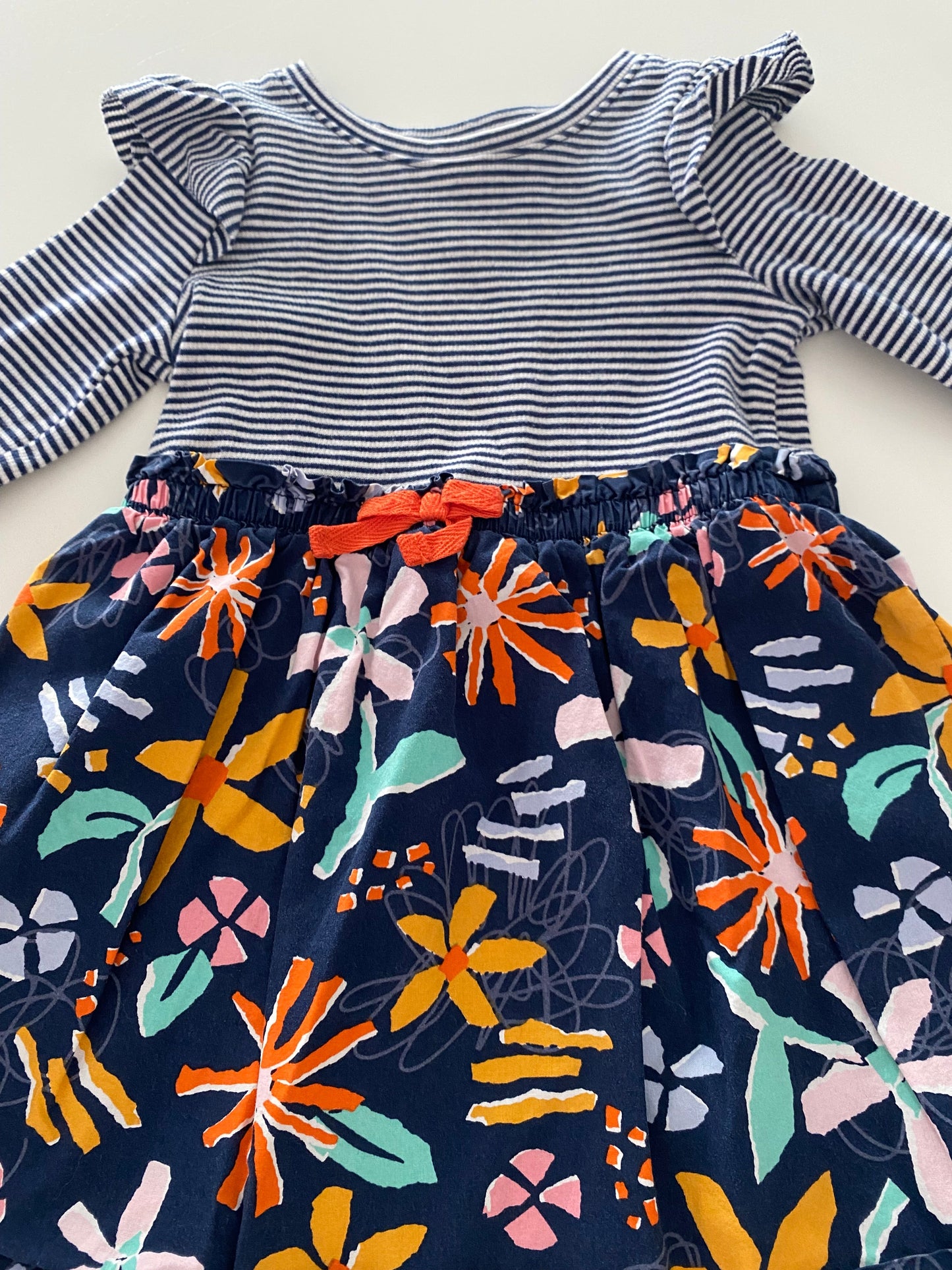#117-Girls 3T, Cat & Jack Navy & White stripe floral dress, GUC,*reduced*