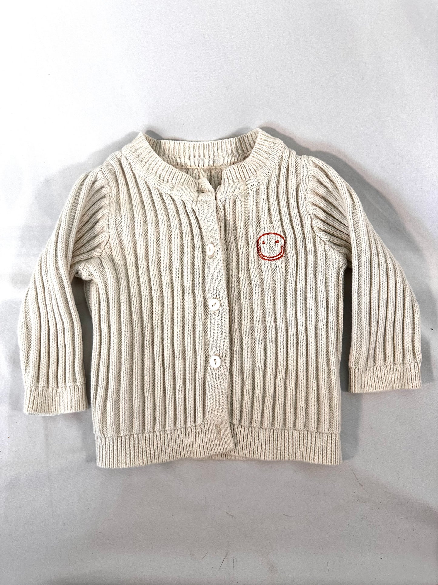 #30 2T Ribbed Cardigan, Cream/Smiley