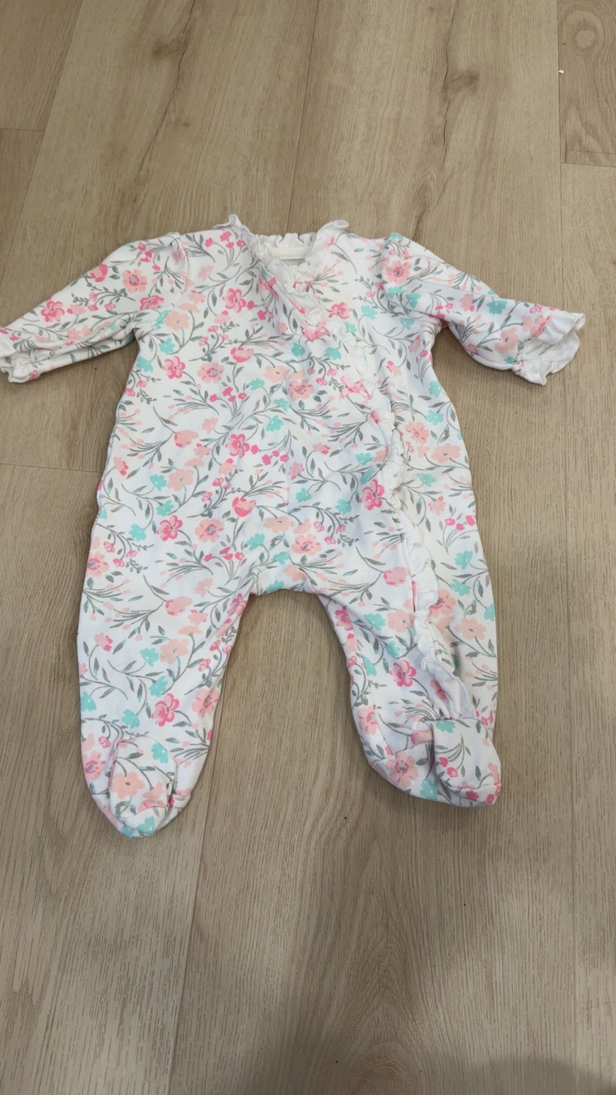 REDUCED! #49 girls Little Me pink/teal floral sleeper 3 months VGUC