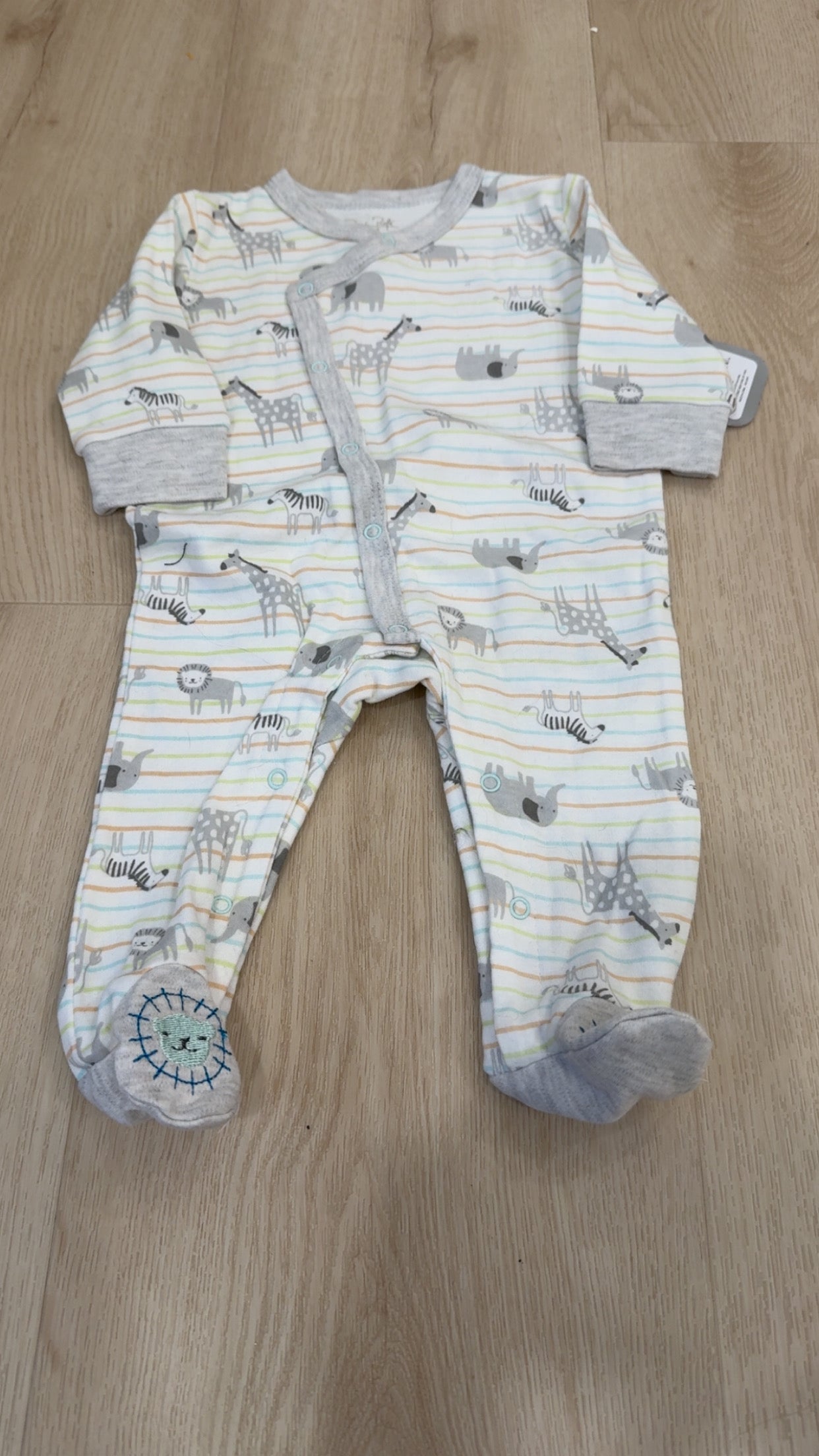 REDUCED! #49 boys Rene Rofe striped animal sleeper 0-3 month GUC