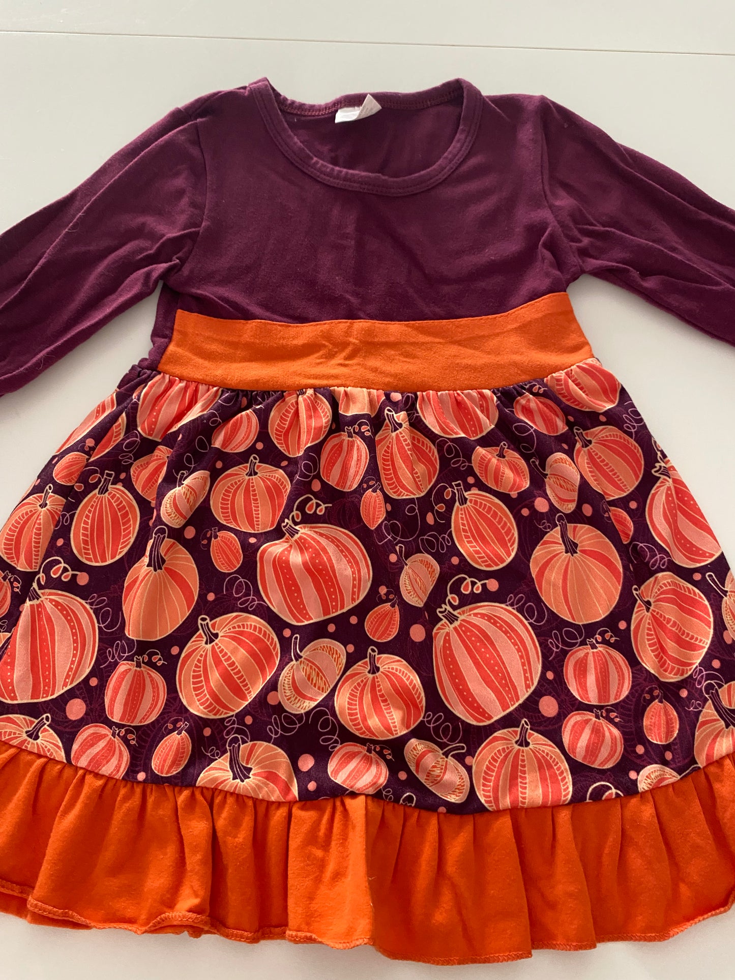 #117- Girls 2T, Boutique plum & orange Pumpkin Dress, GUC