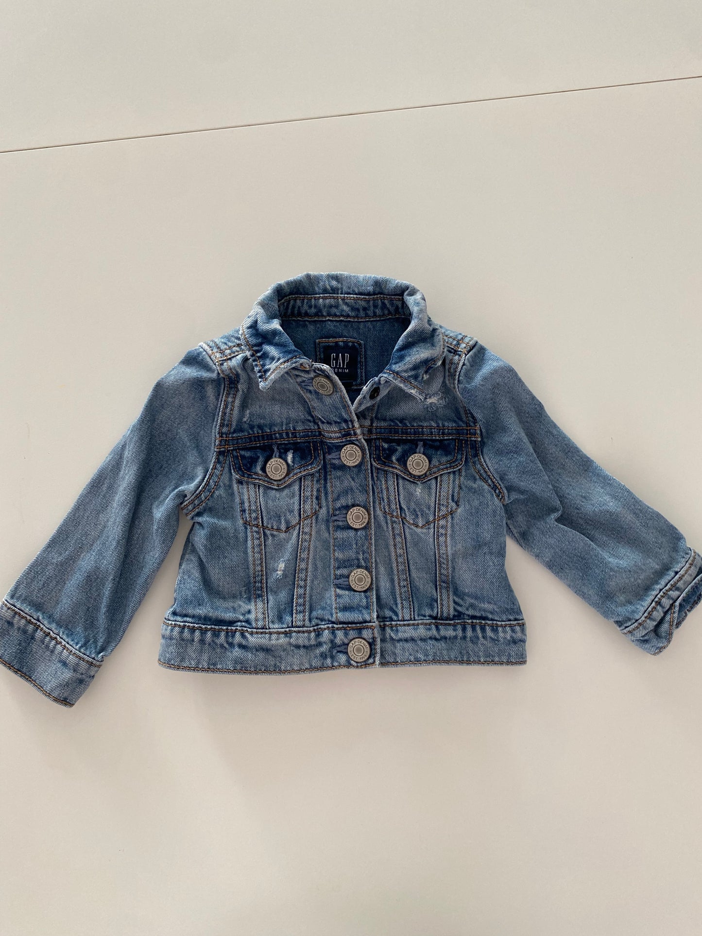 #117- Girls 18M, Gap Distressed Jean Jacket, VGUC