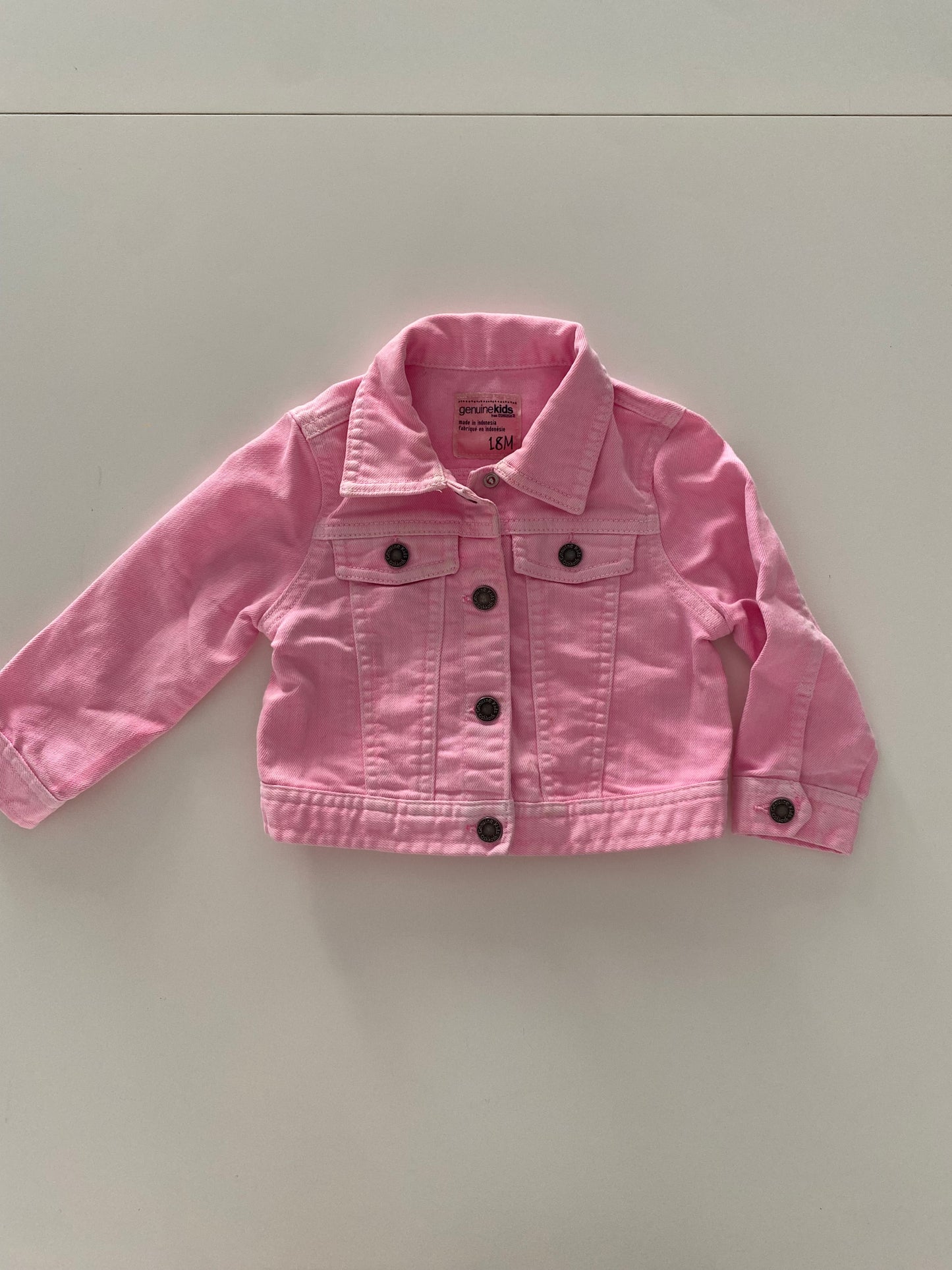 #117-Girls 18M, Genuine Kids Pink Jean Jacket, VGUC