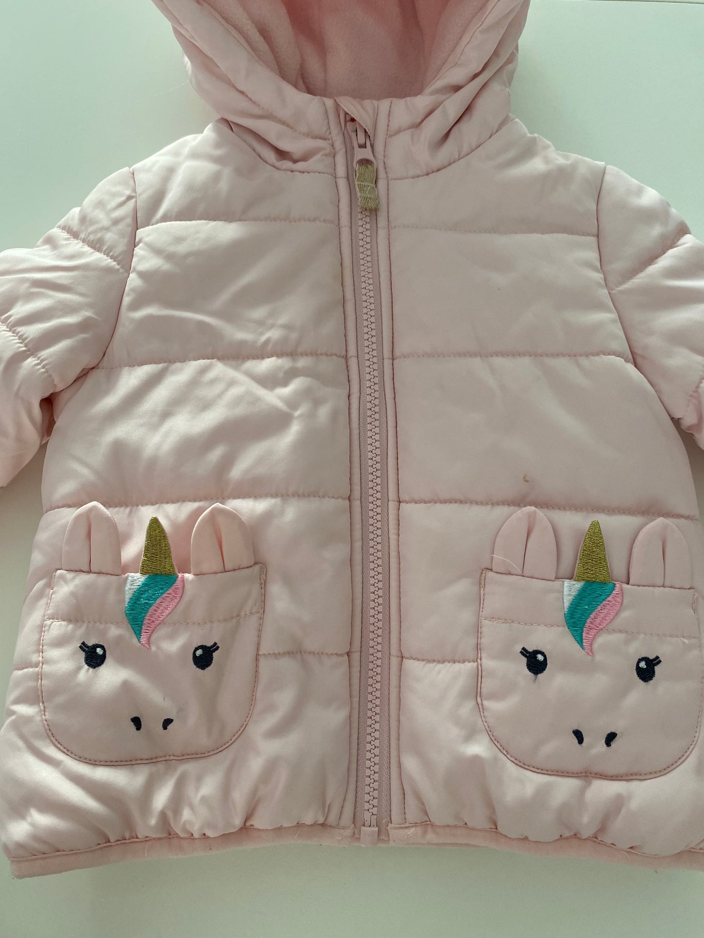 #117-Girls 18M, Carter’s Pink Unicorn Coat, VGUC