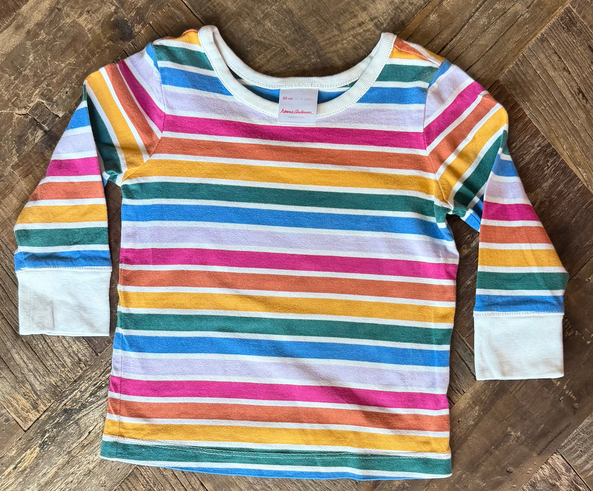 #75 Hanna Andersson Girls Retro Stripe Shirt, Size 18-24 m