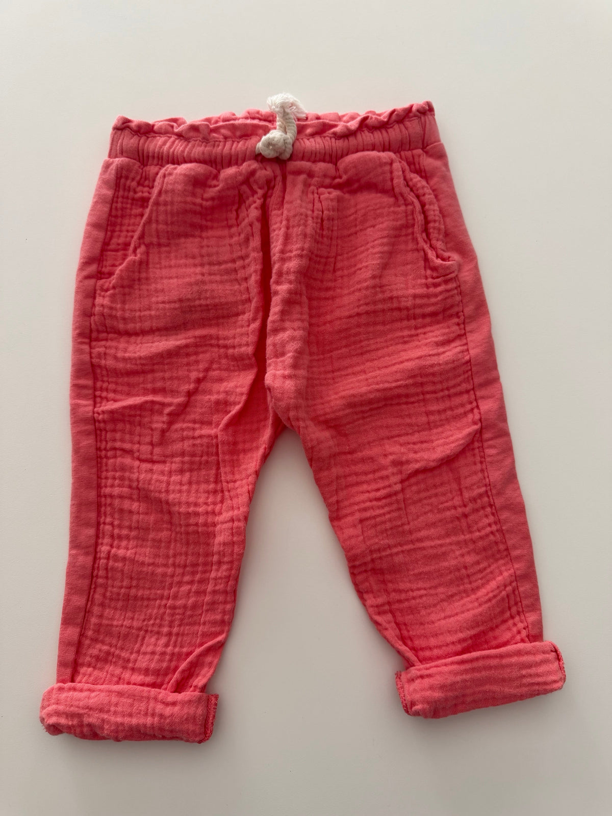 #117, Girls 12M, Zara coral pink waffle knit pants, VGUC