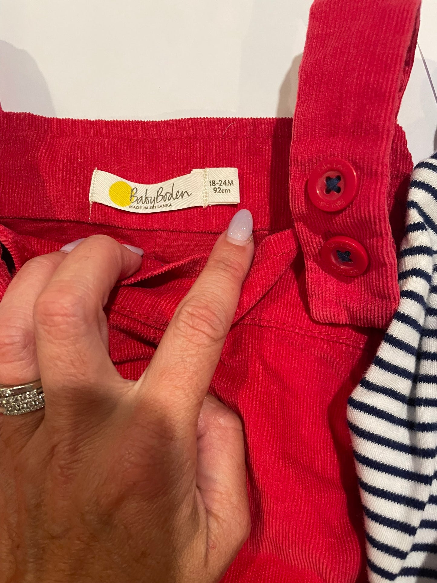 #126 Boys Baby Boden 18-24M Red Cord Holiday Overalls and Onsie EUC