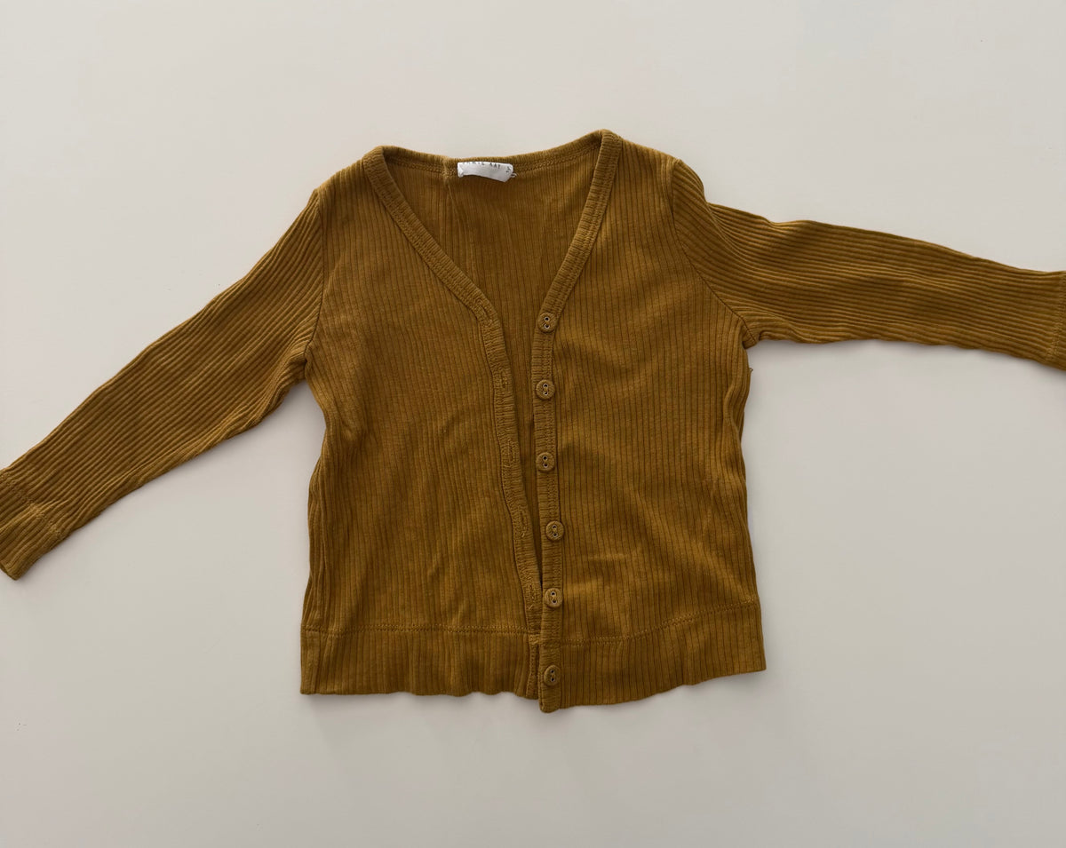 #117, Girls 12M, Jamie Kay mustard yellow button down ribbed cardigan, VGUC
