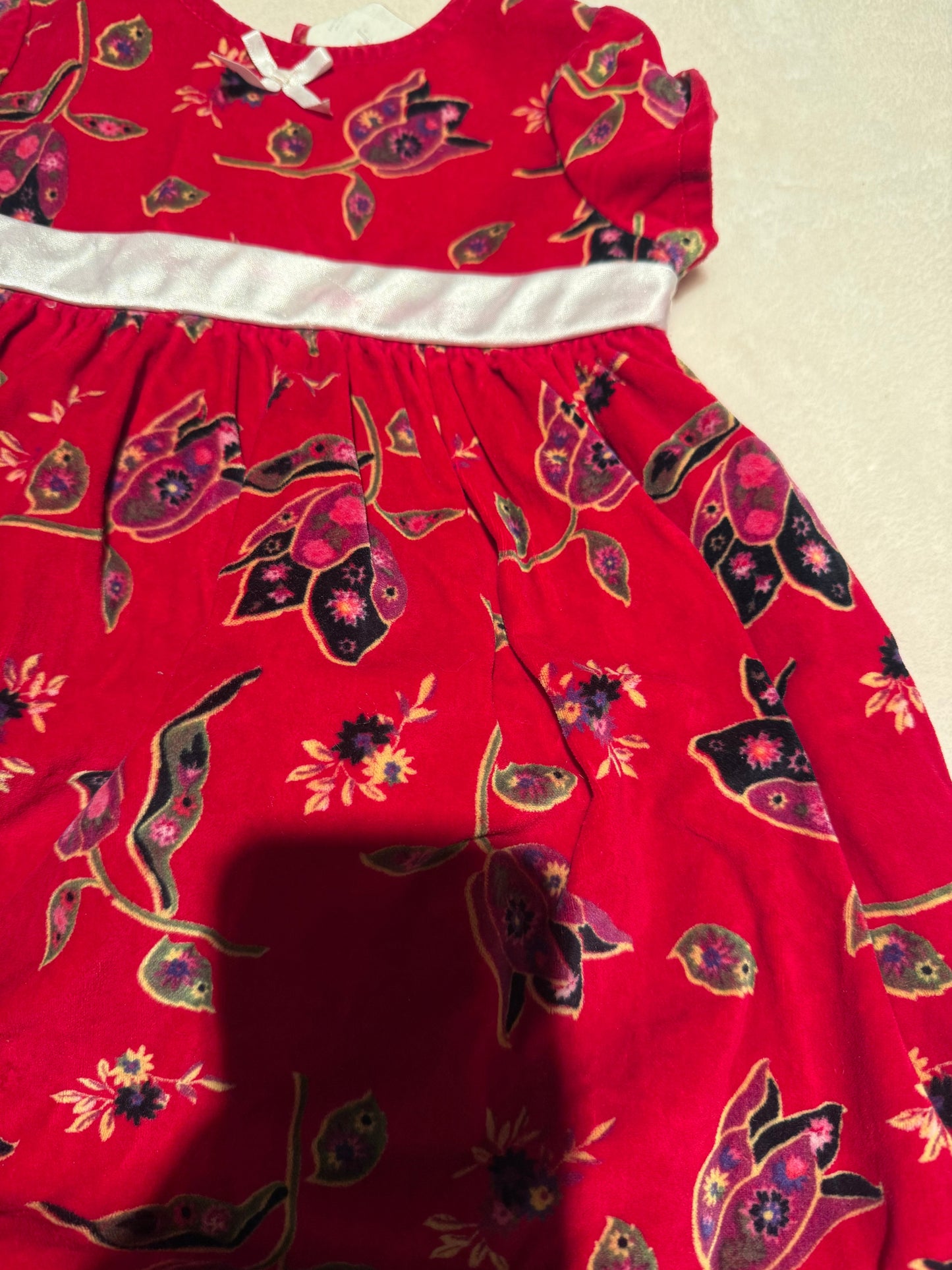 136 EUC red velvet floral 2t dress