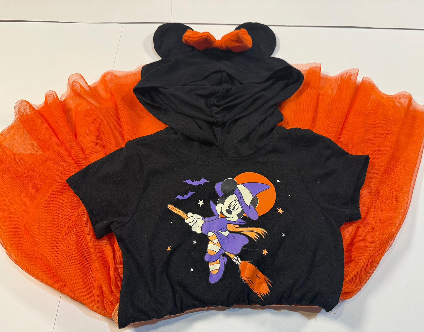 #180 Girls XS 4/5 Disney Minnie Mouse Halloween Dress with Mouse Ear Hoodies and Tulle Skirt (1 of 2)