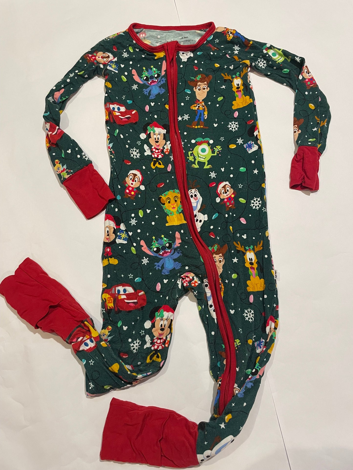 #126 Little Sleepies 3T Disney baby holiday zipper jammies EUC
