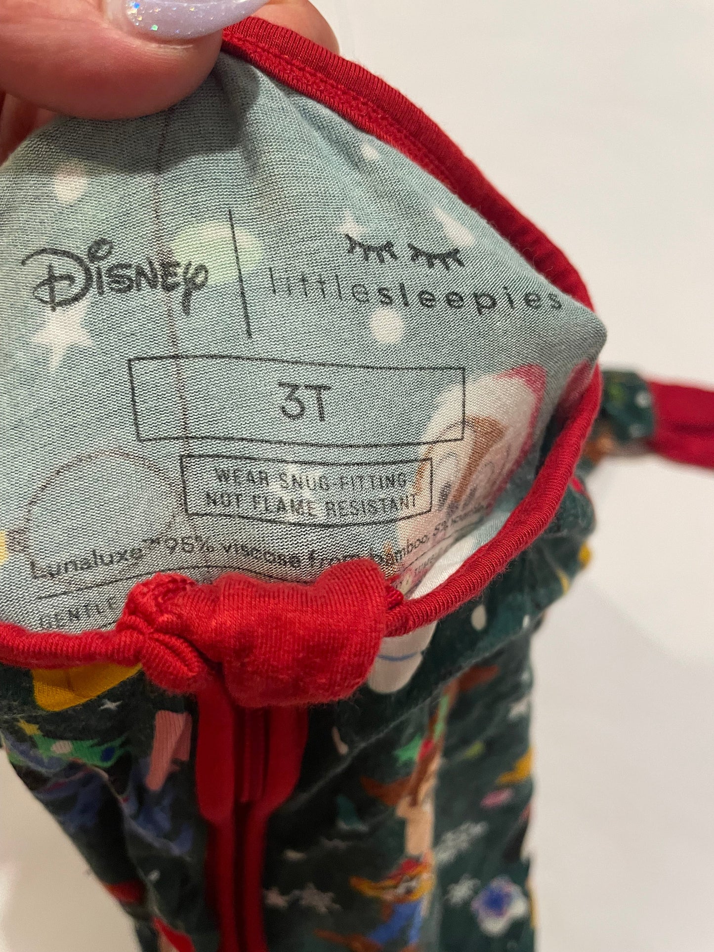 #126 Little Sleepies 3T Disney baby holiday zipper jammies EUC