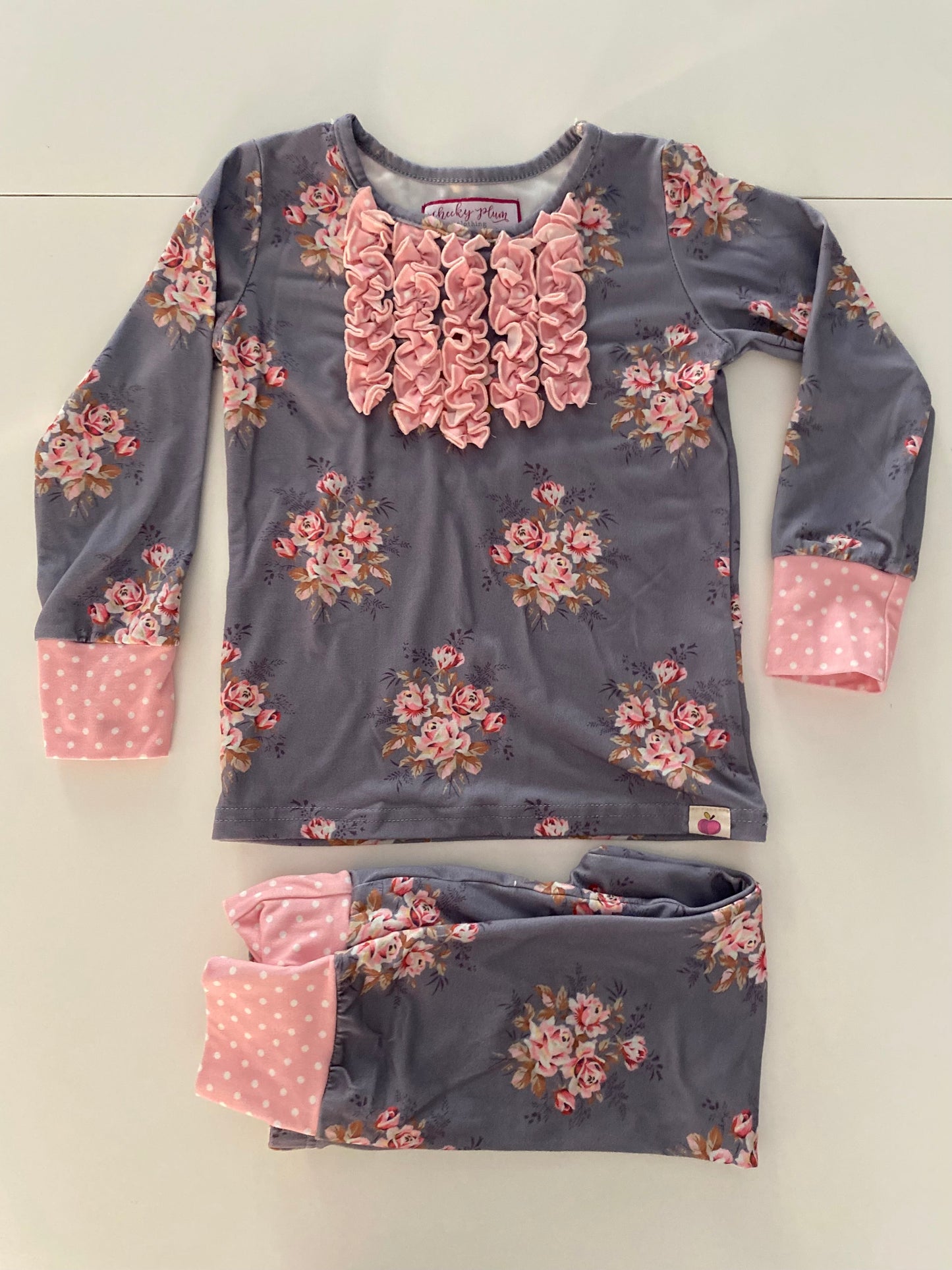 #117-Girls 3T, Cheeky Plum Gray & Pink Floral Print Pajamas, EUC,*reduced*