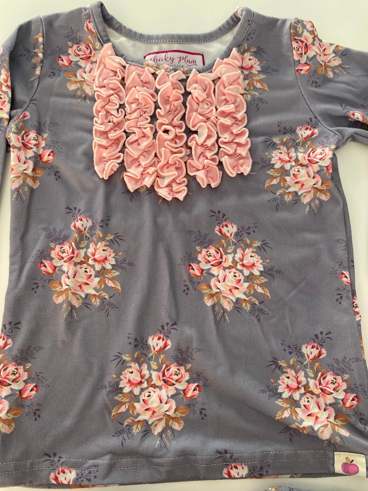 #117-Girls 3T, Cheeky Plum Gray & Pink Floral Print Pajamas, EUC,*reduced*
