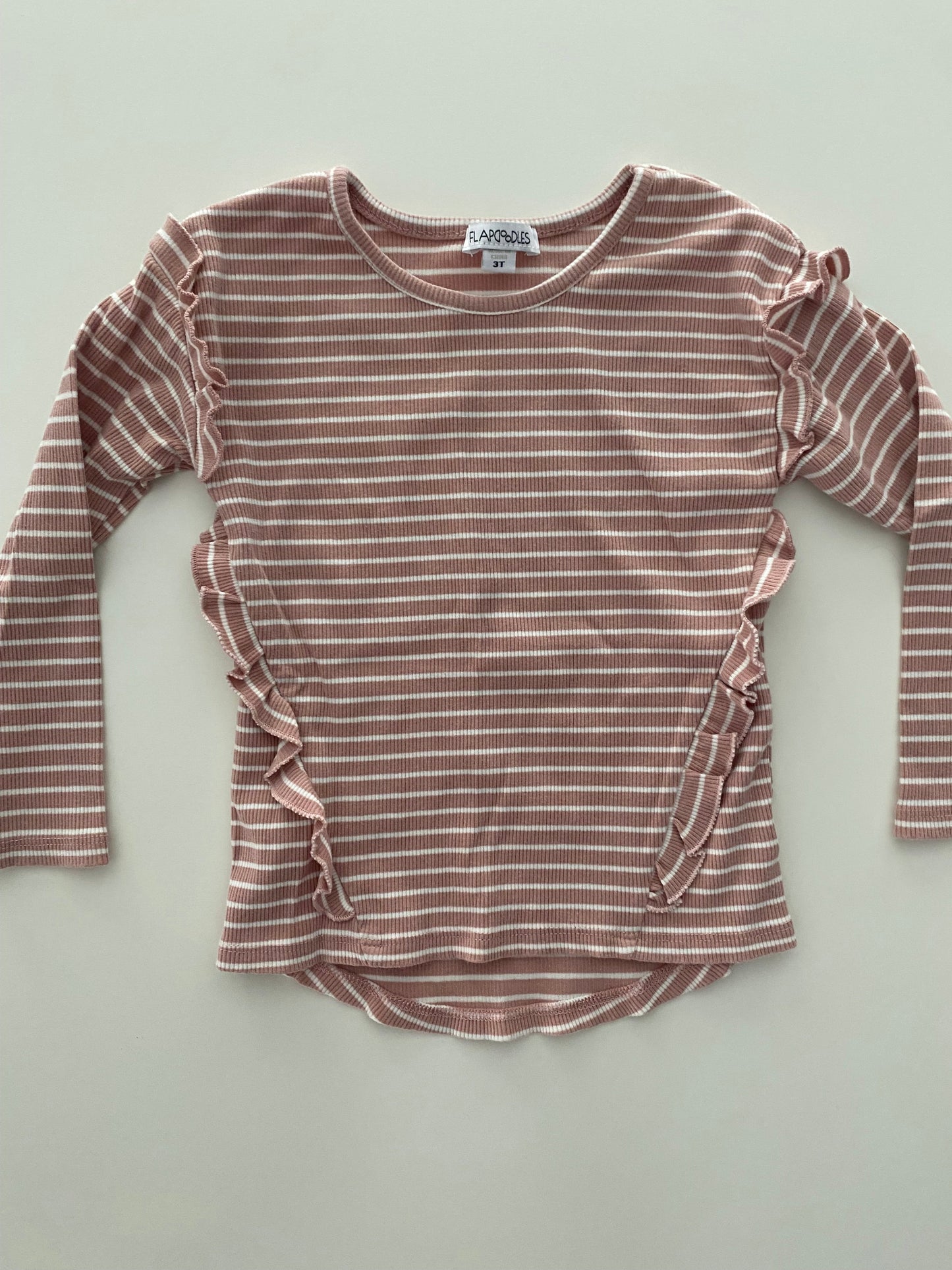 #117-Girls 3T, Rufflebutts Rose Pink ruffle sleeve and Flapdoodles pink/white striped shirt, VGUC,*reduced*