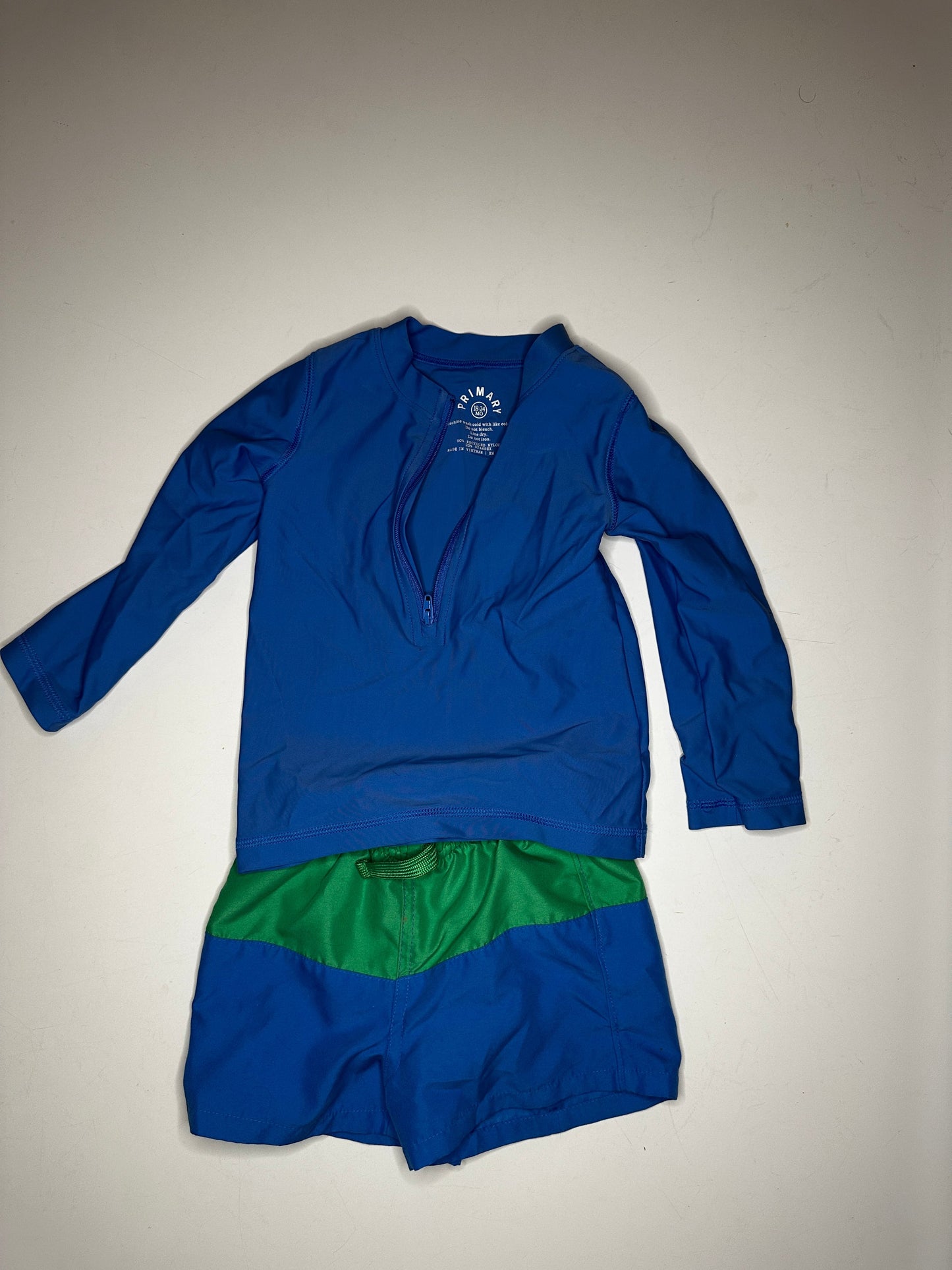 #33 REDUCED Primary Boys Swim trunks and rashguard - blue & green