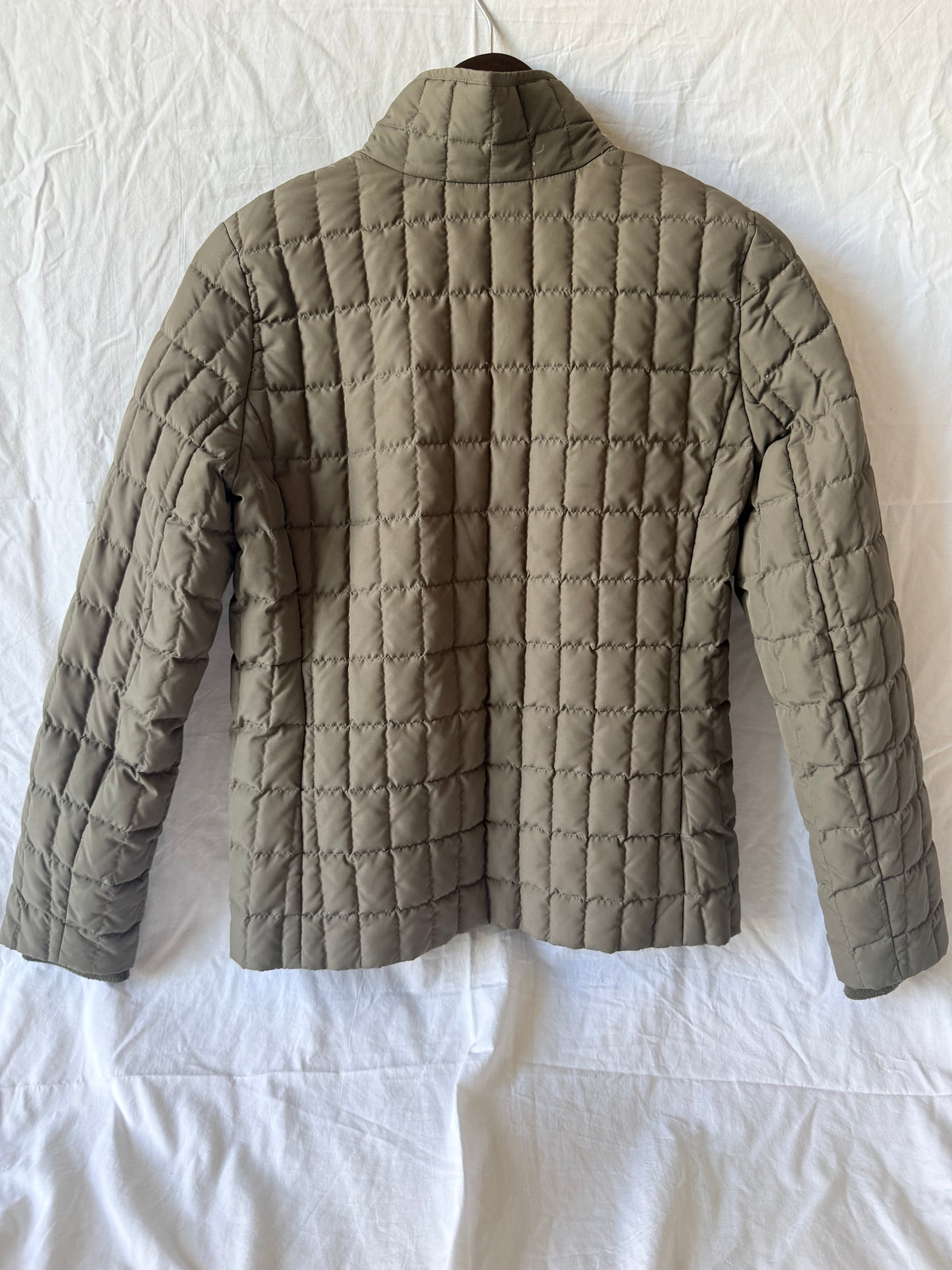 #143 J.Crew quilted puffer olive green women’s size small