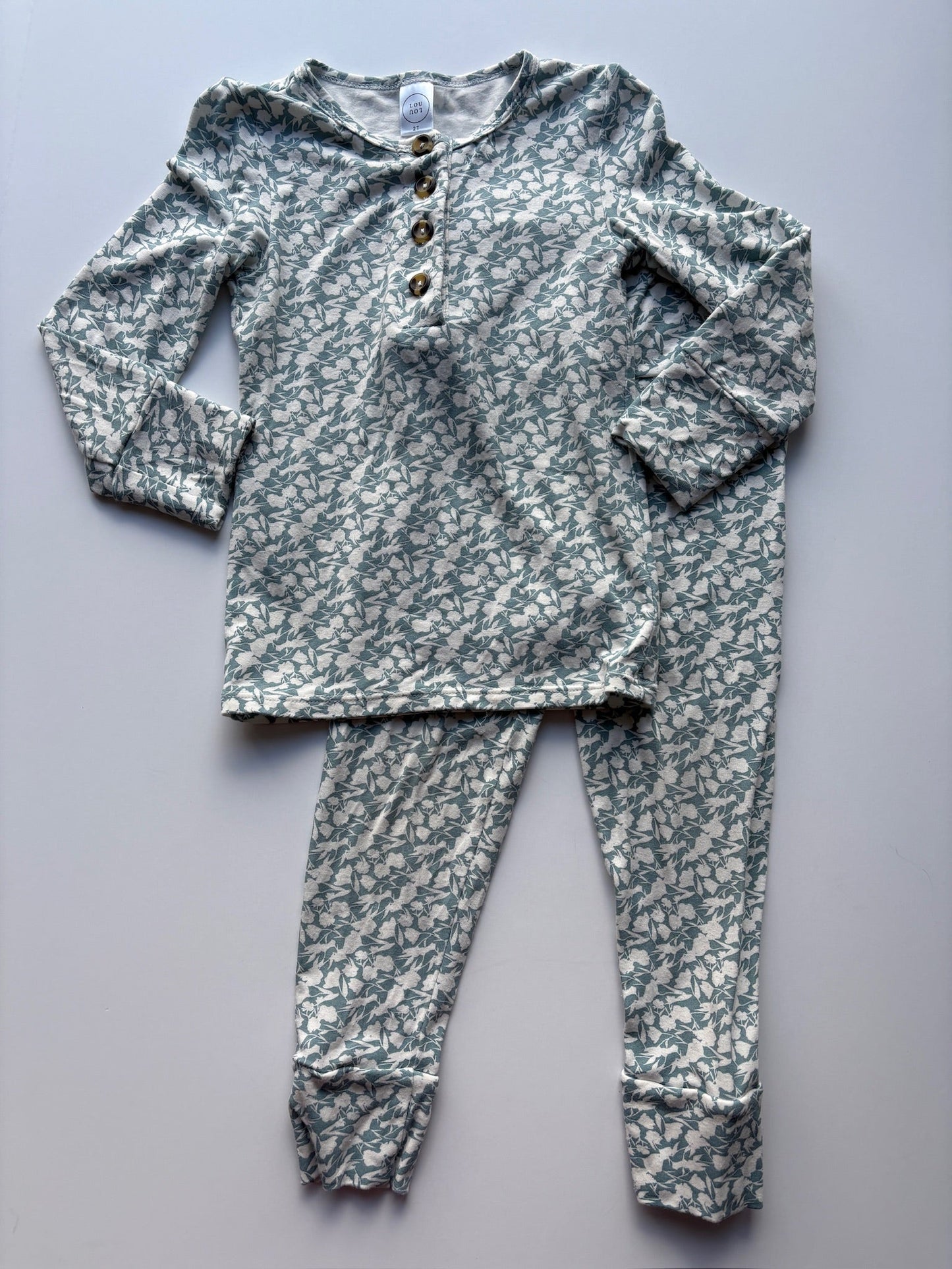 Seller #105 - Size 2T Girls Lou Lou & Co Lottie (Blue Floral) Top & Bottom Set - GUC