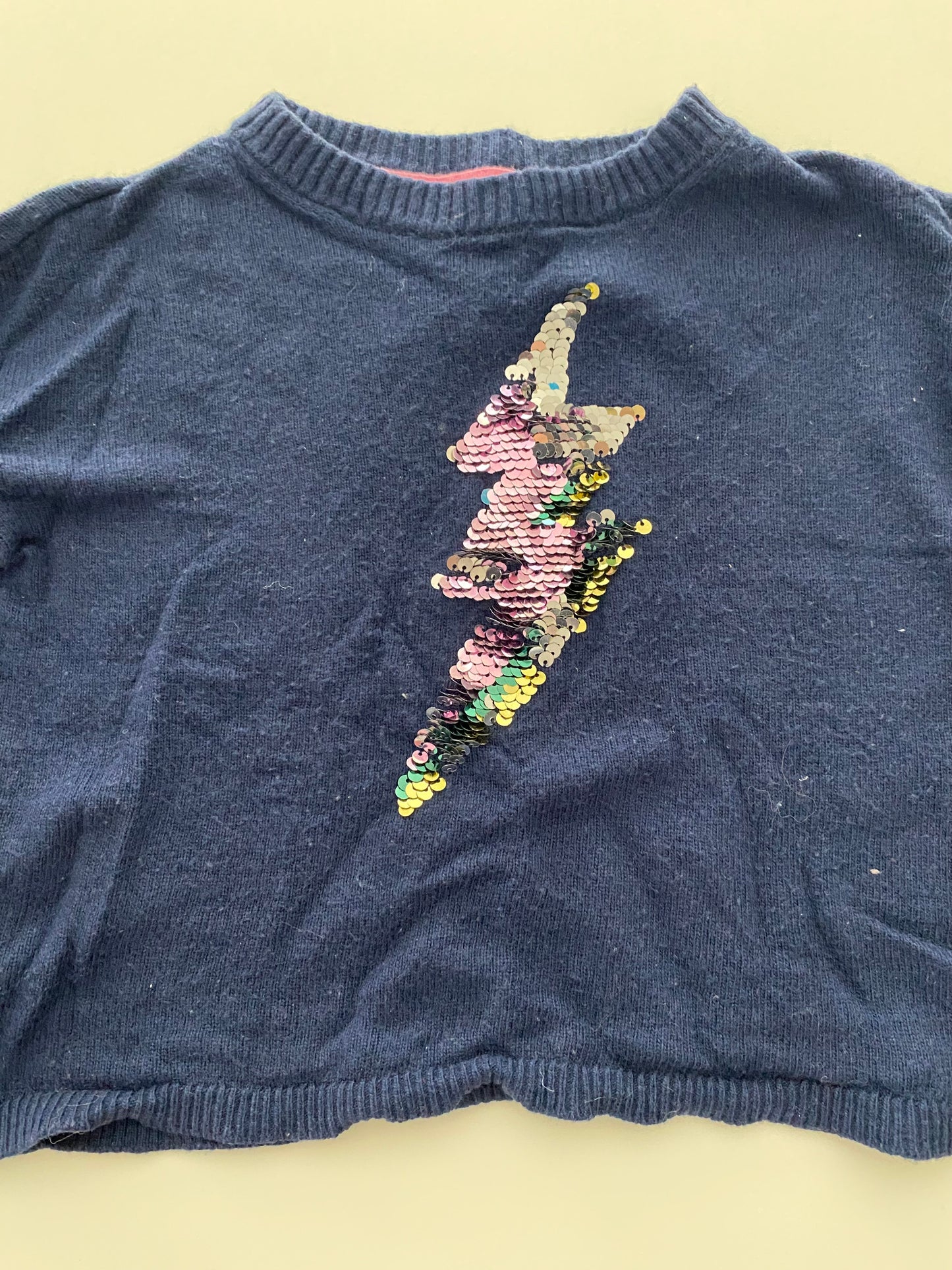 #117- Boden Navy Sweater w/ lightening bolt sequins, Girls 3-4T, VGUC