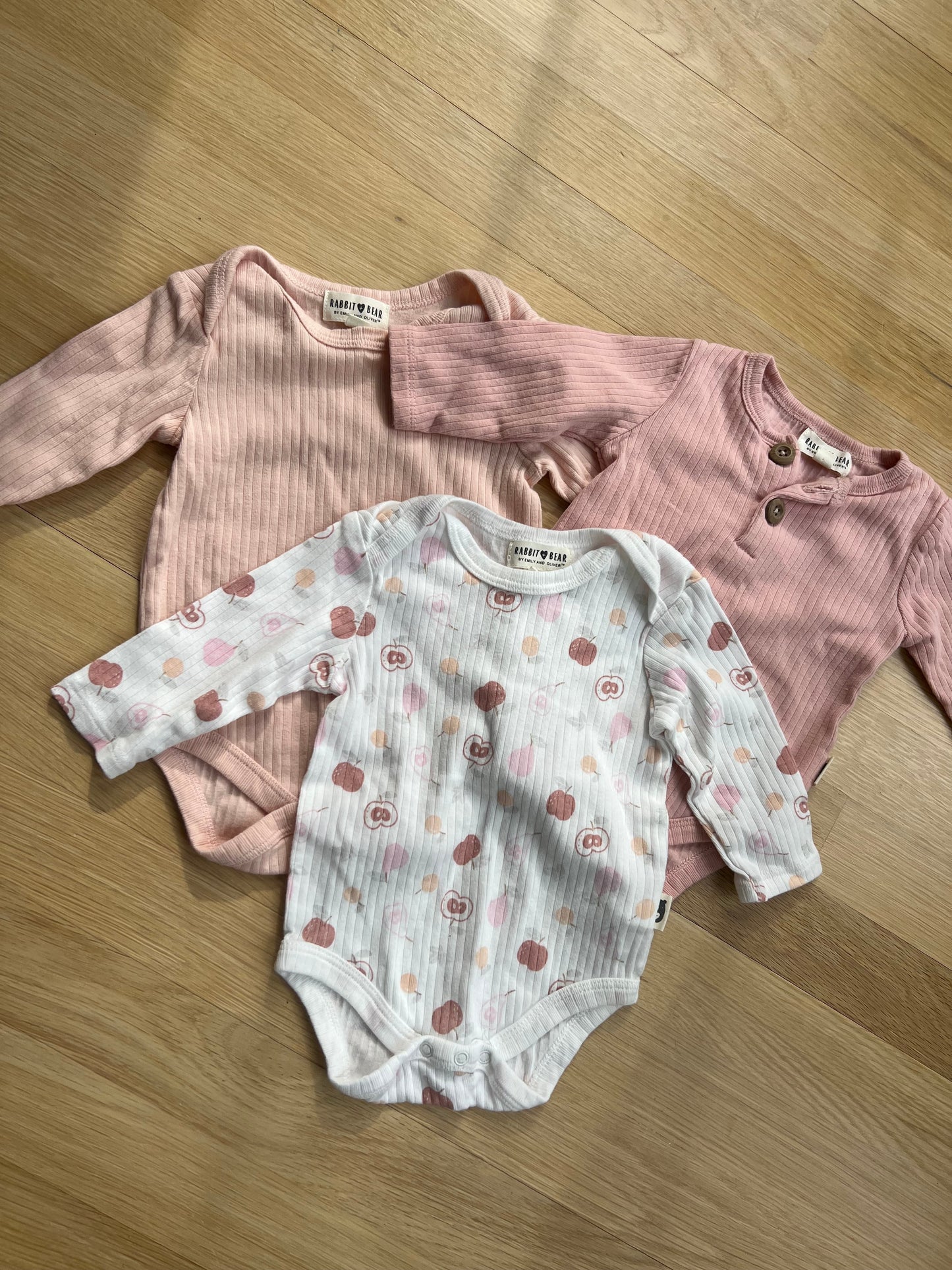#41 Rabbit & Bear Long Sleeve Baby Onesie 3-6 M pink and multi color