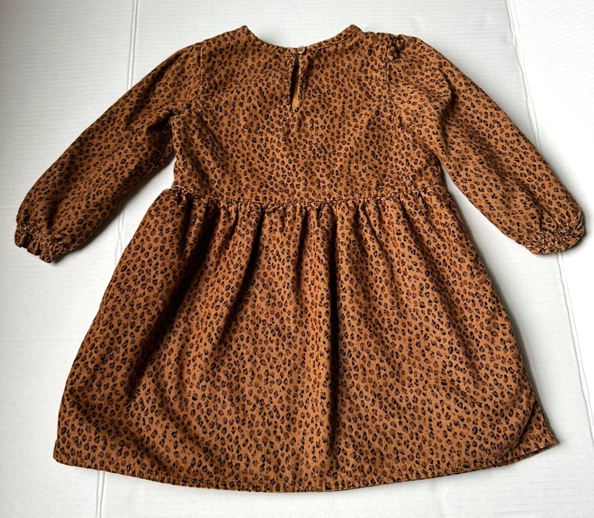 #146 Gap Corduroy Leopard Print L/S Dress Girls 4T