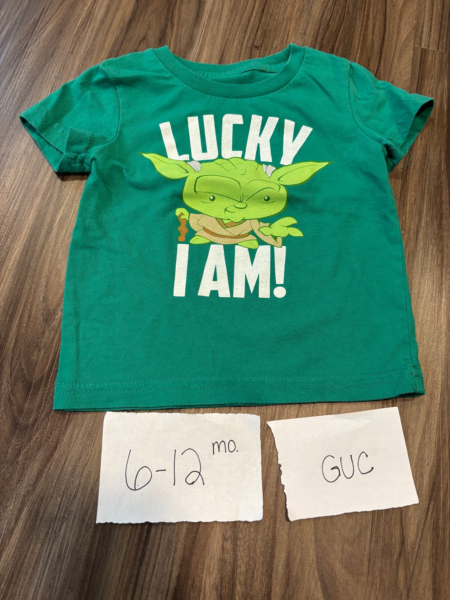 #138 - 6-12 Mo - GUC Lucky I Am (Yoda) Tshirt - PU 45236