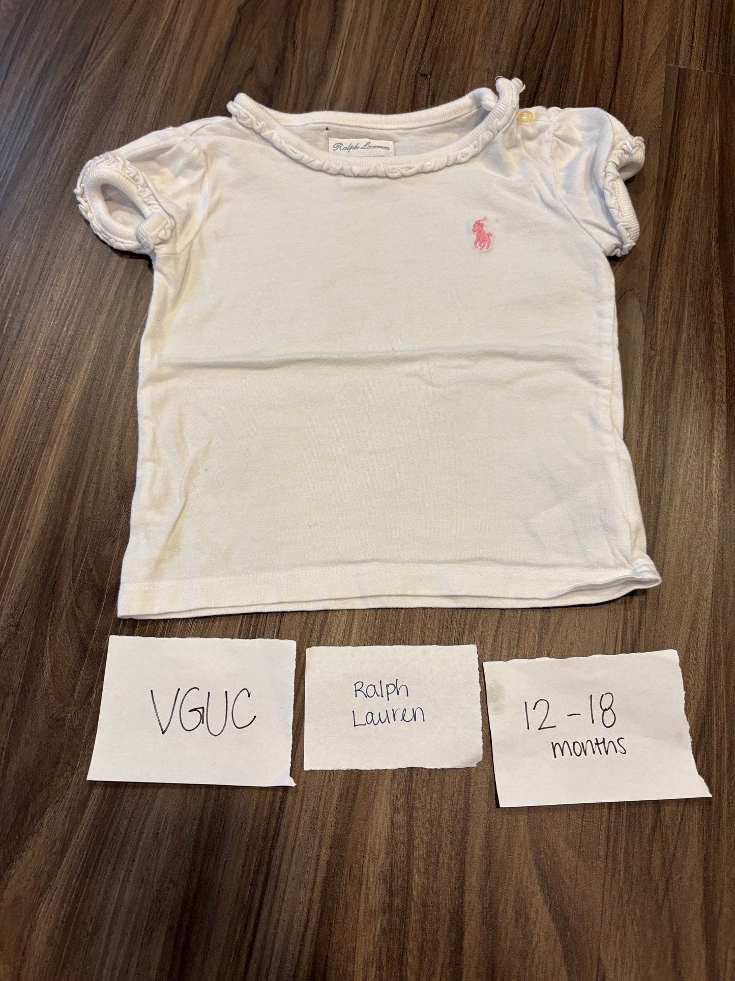 #138 - 12-18 Mo - VGUC Ralph Lauren - White Tshirt - PU 45236