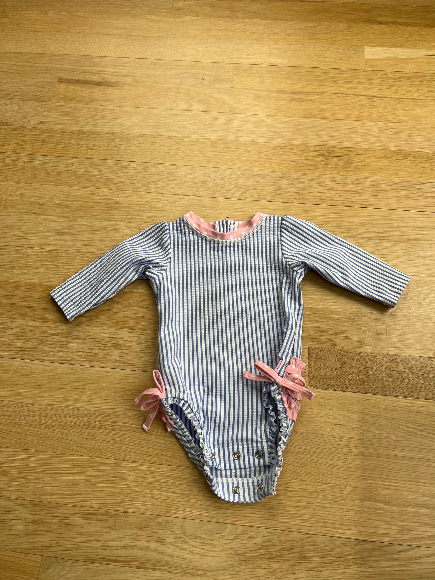 #41 Ruffle Butts Baby Girl 0-3M stripped bathing suit EUC