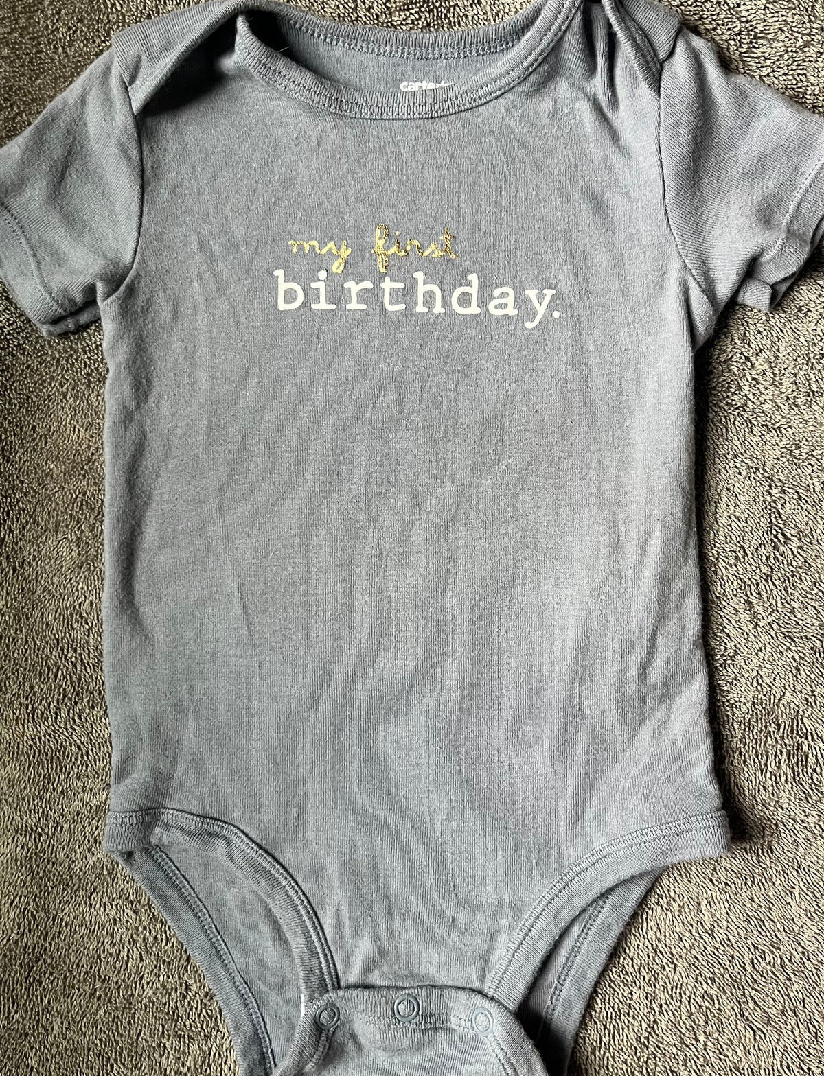 Seller #13 Carter’s gender neutral 12 months My First Birthday onesie