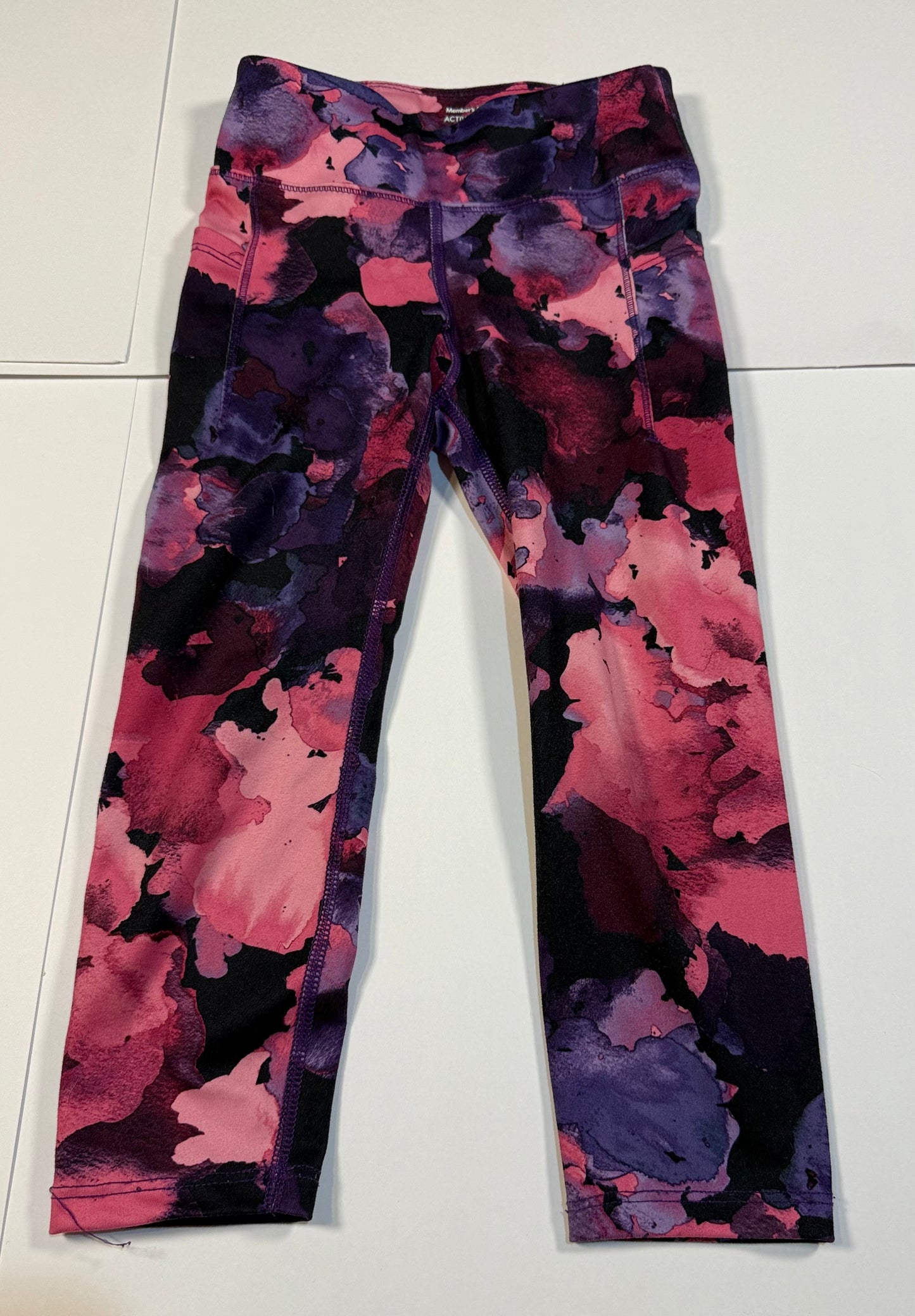 #180 Girls XS 4/5 Athletic Leggings Bundle -members mark print and MTA Sports Pink and Purple
