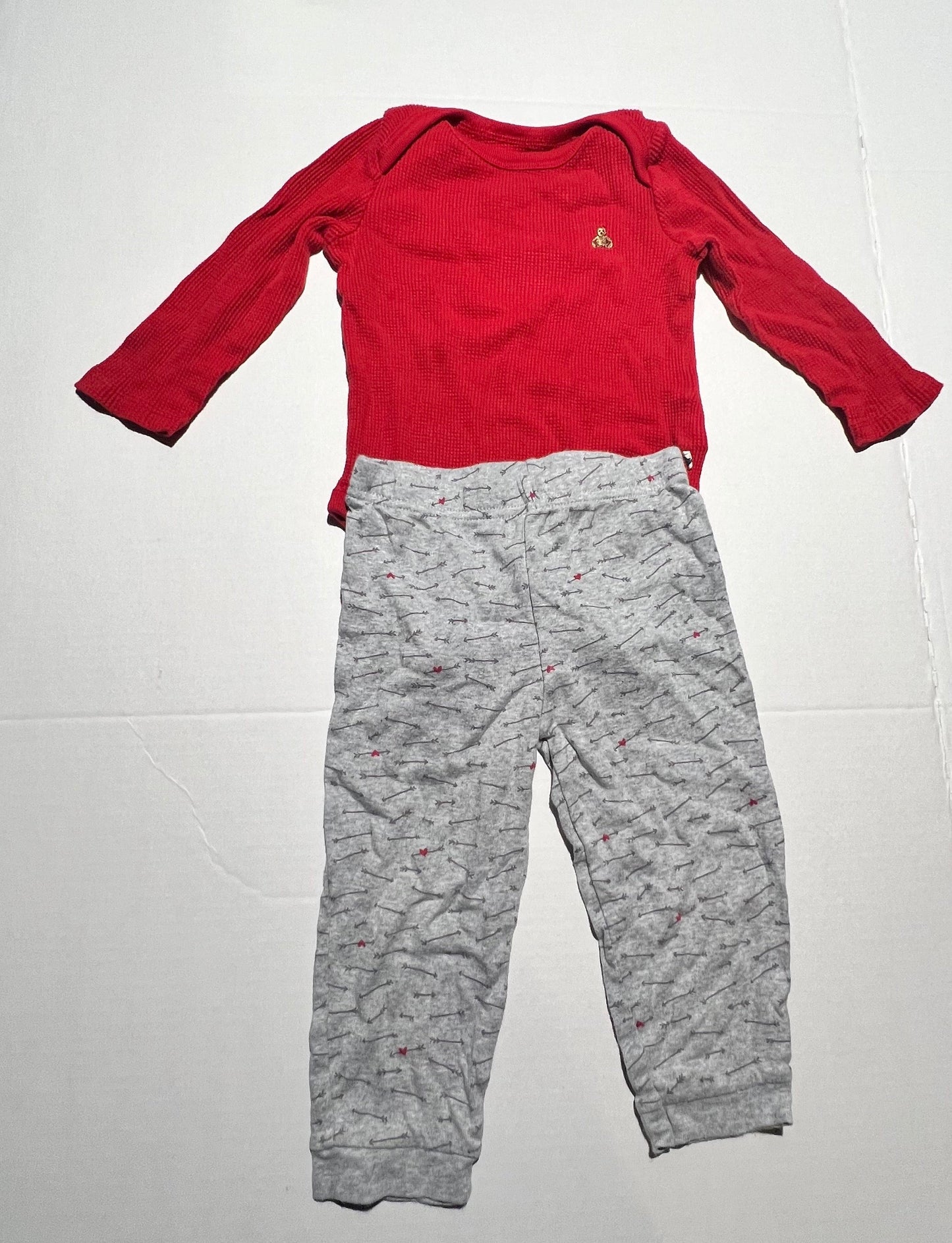 #98 Gender Neutral 18mo Hearts and Arrows Pants and Red Onesie