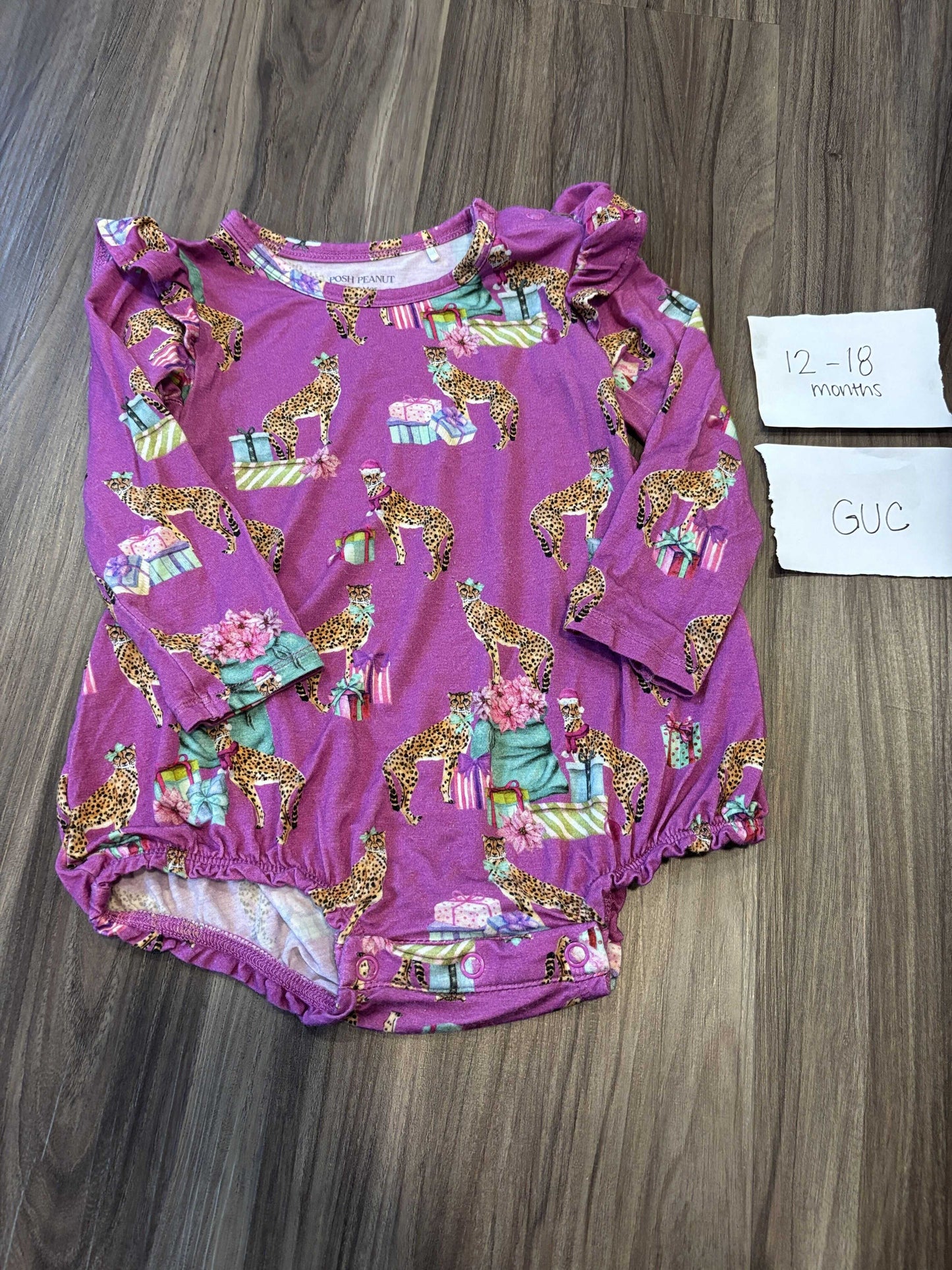 #138 - 12-18 Mo - Posh Peanut (Bamboo ) Christmas Cheetah Bubble GUC